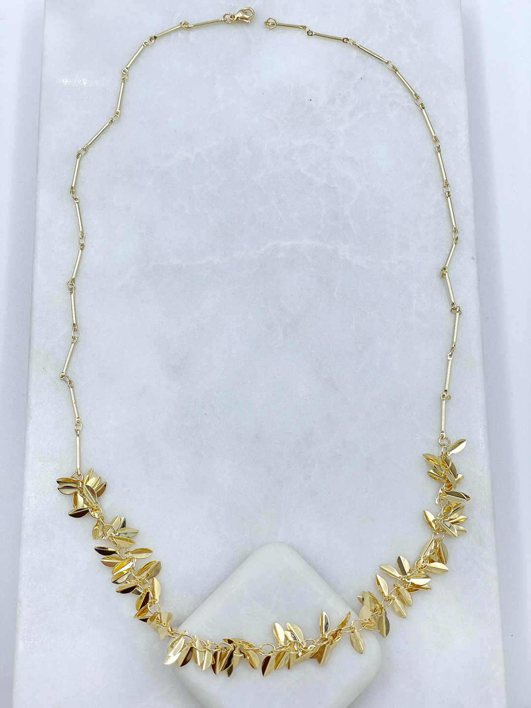 Altın Kaplama Yaprak Sallantılı Boru Zincir Kolye 60 cm Gold