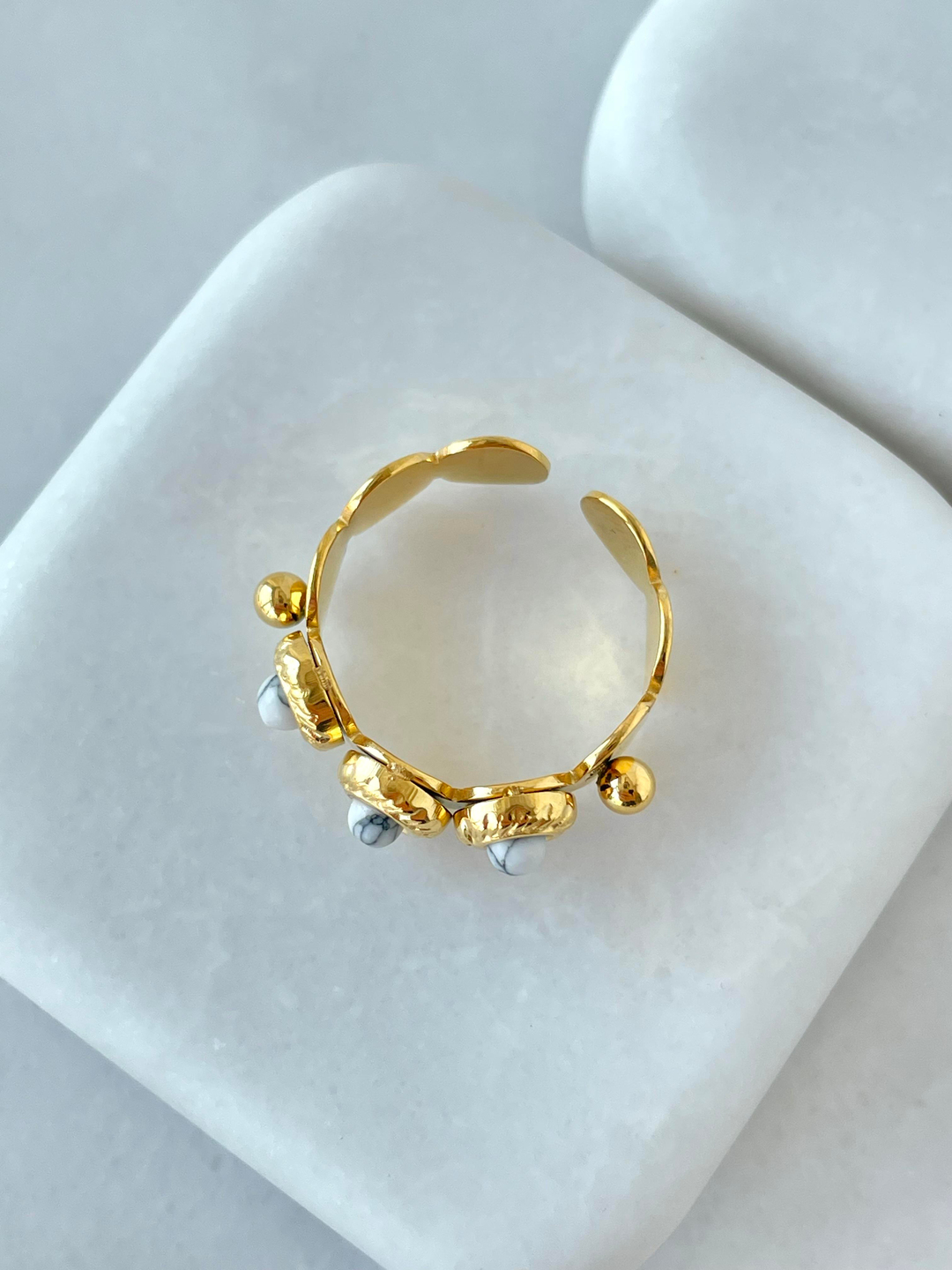 Çelik Üçlü Doğal Taşlı Yüzük Gri