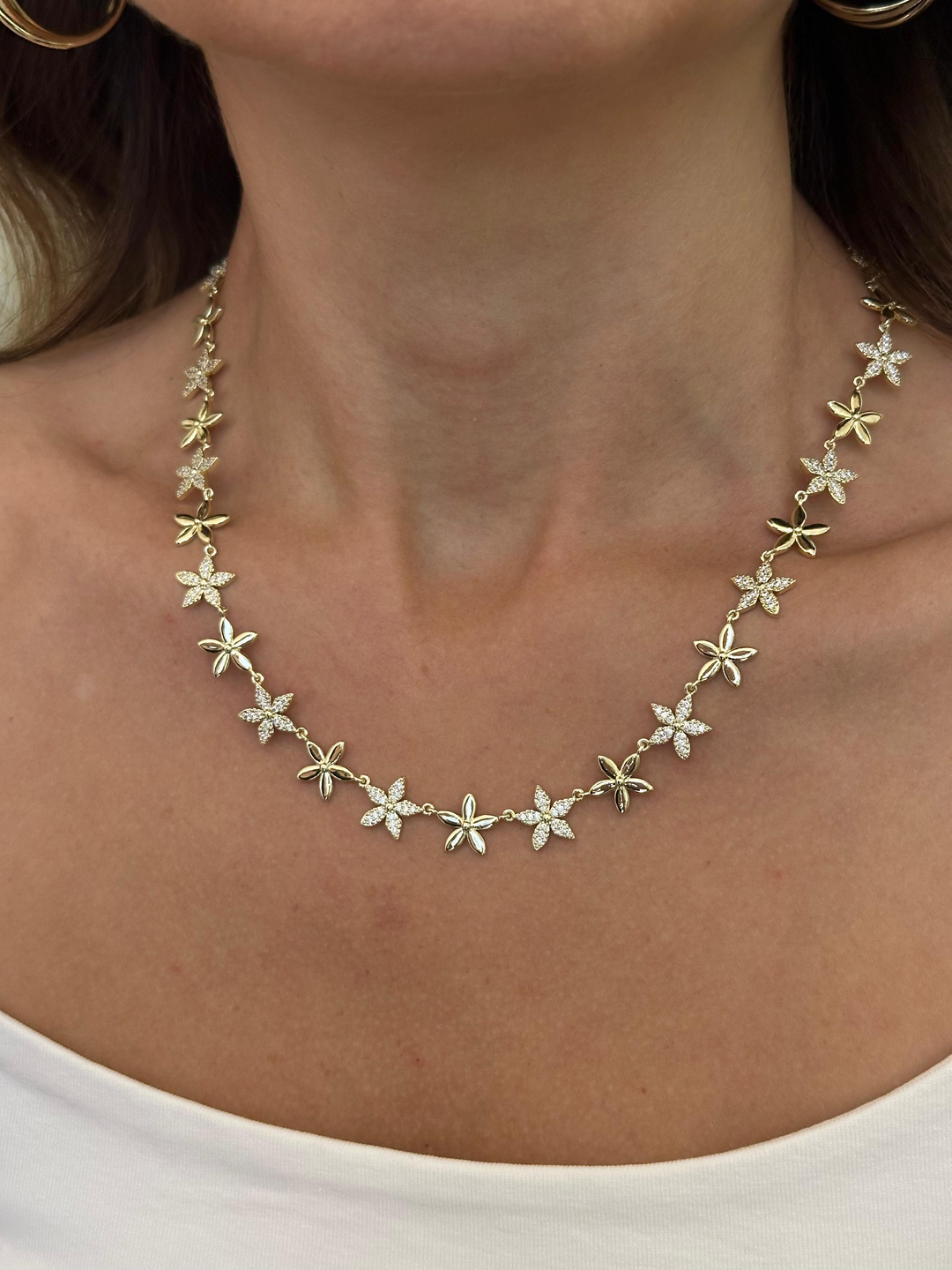 Altın Kaplama Gömme Taşlı Açelya Kolye Gold