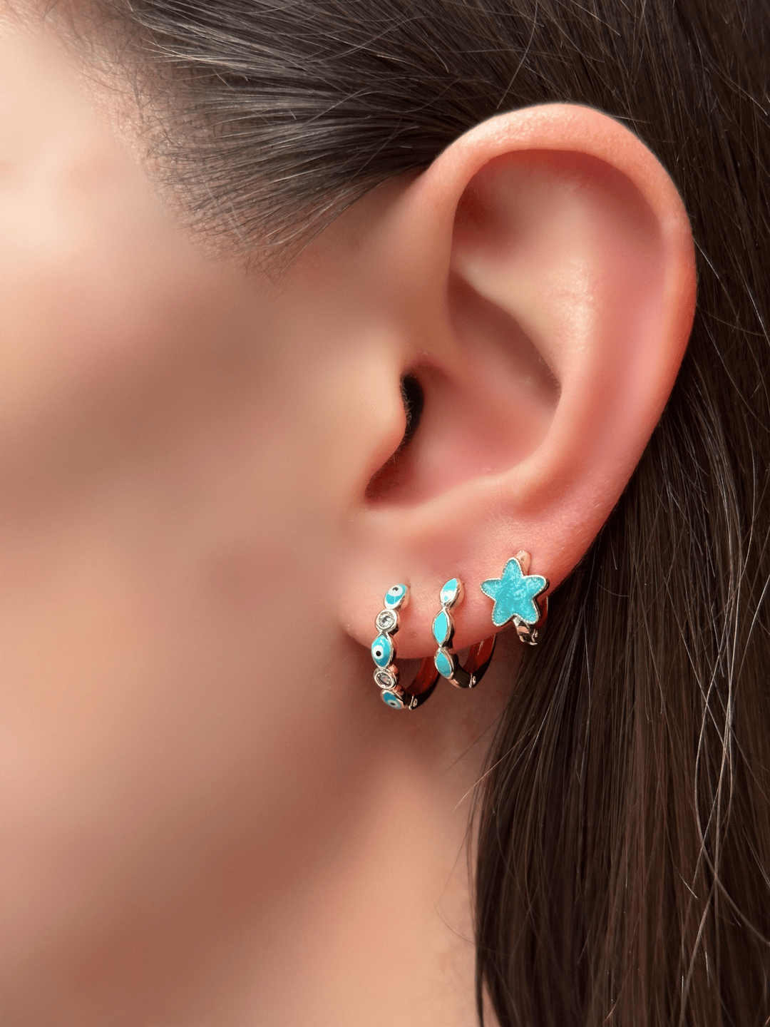 Özel Seri Göz ve Kristal Taşlı Halka Küpe Gold