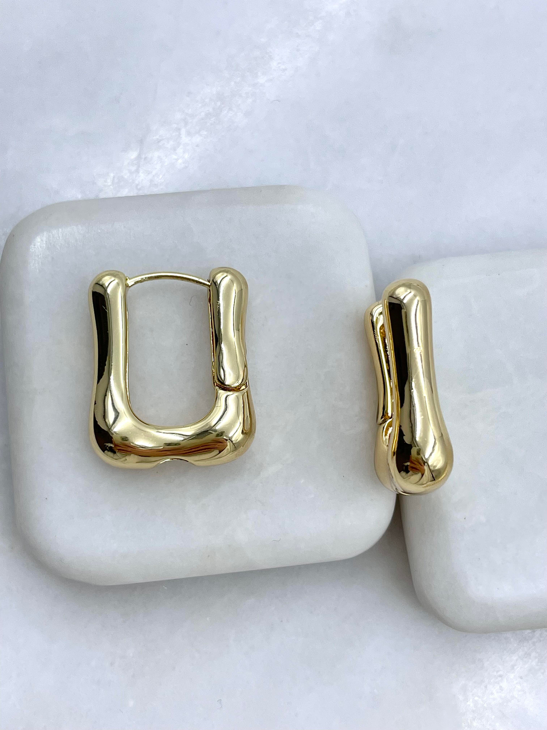 Altın Kaplama Bombe Dikdörtgen Küpe Gold