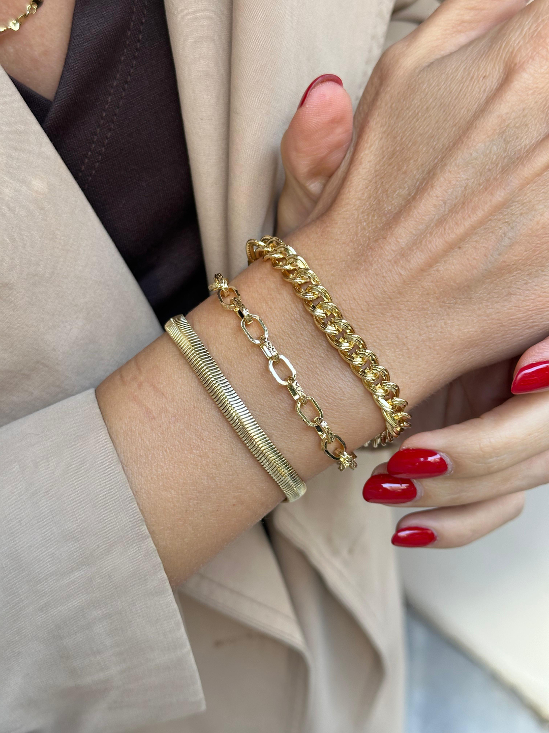 Altın Kaplama İkili Zincir Model Bileklik Gold