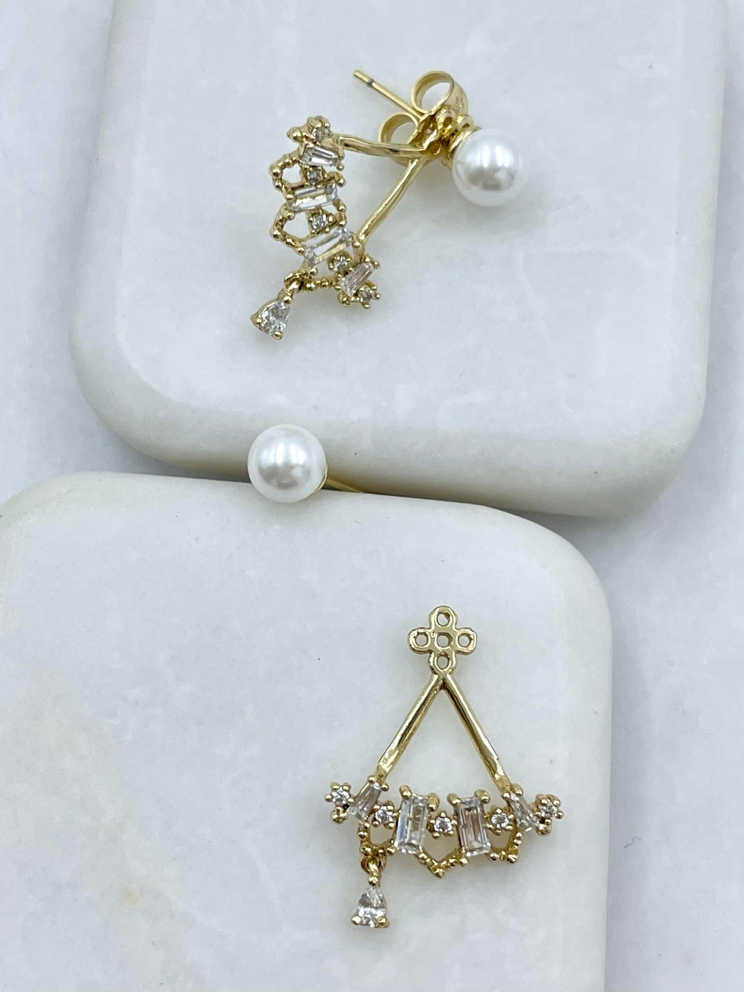 Özel Seri İkili Kullanım İnci Tasarım Küpe Gold