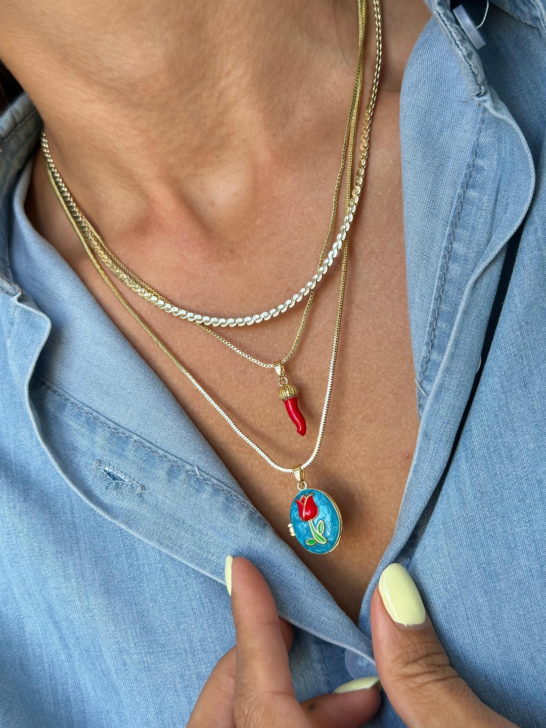 Altın Kaplama Mineli Kapaklı Lale Model Kolye Mavi