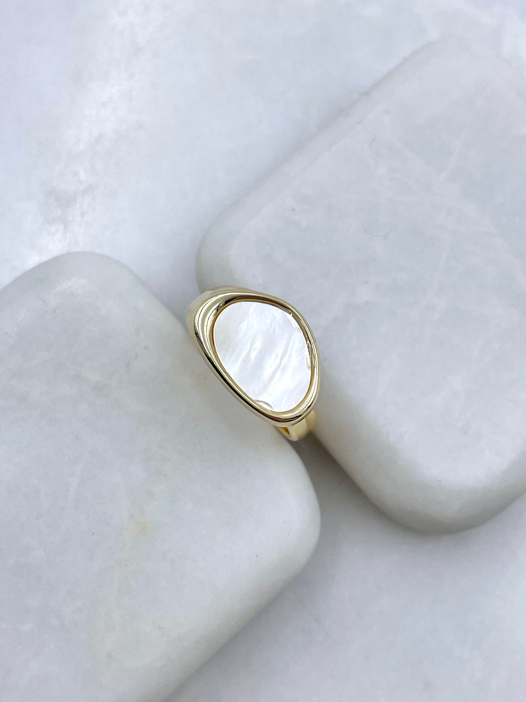 Altın Kaplama Gerçek Sedef Oval Yüzük Gold