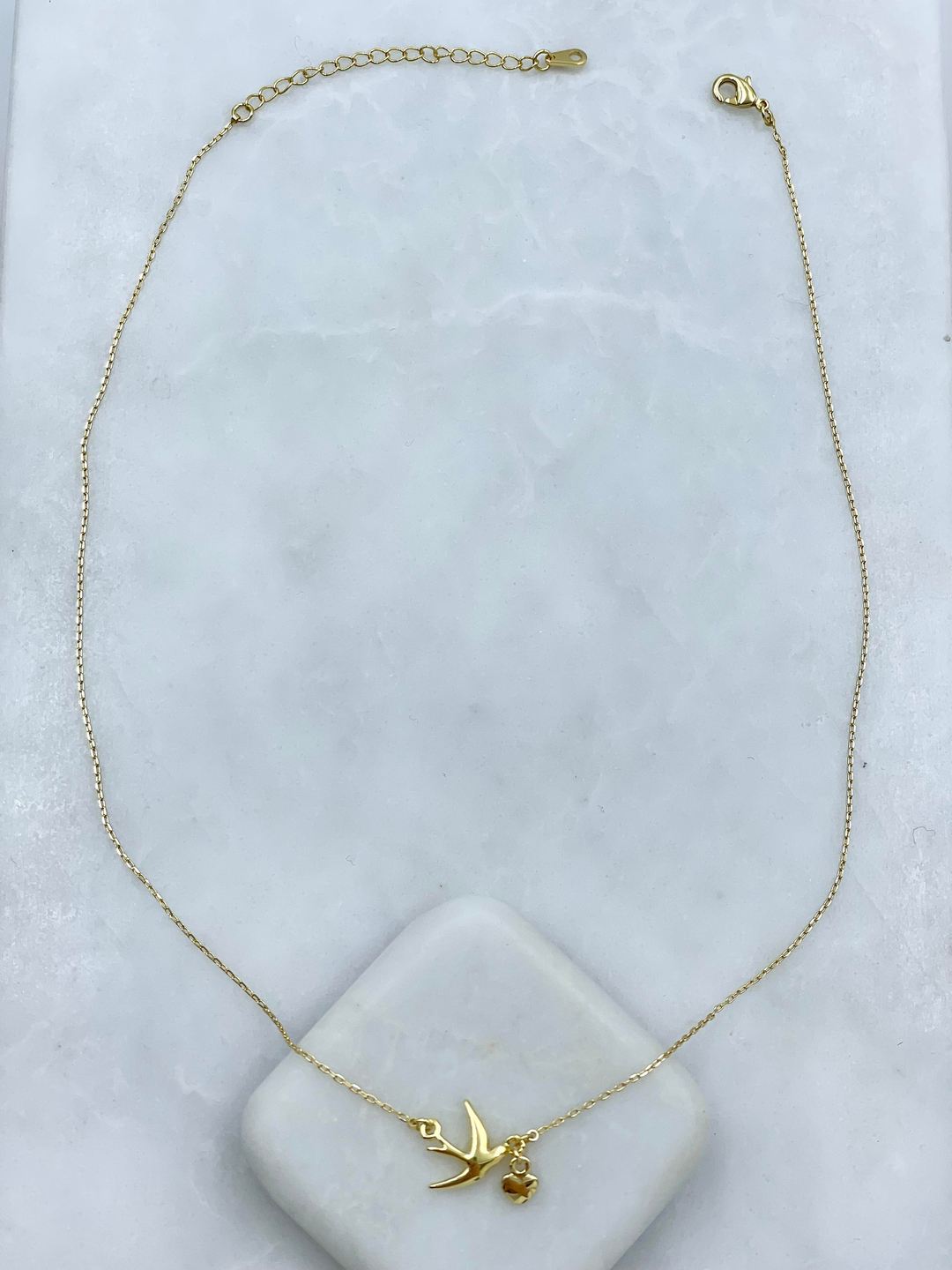 Altın Kaplama Kalp Sallantılı Kuş Model Zincir Kolye Gold