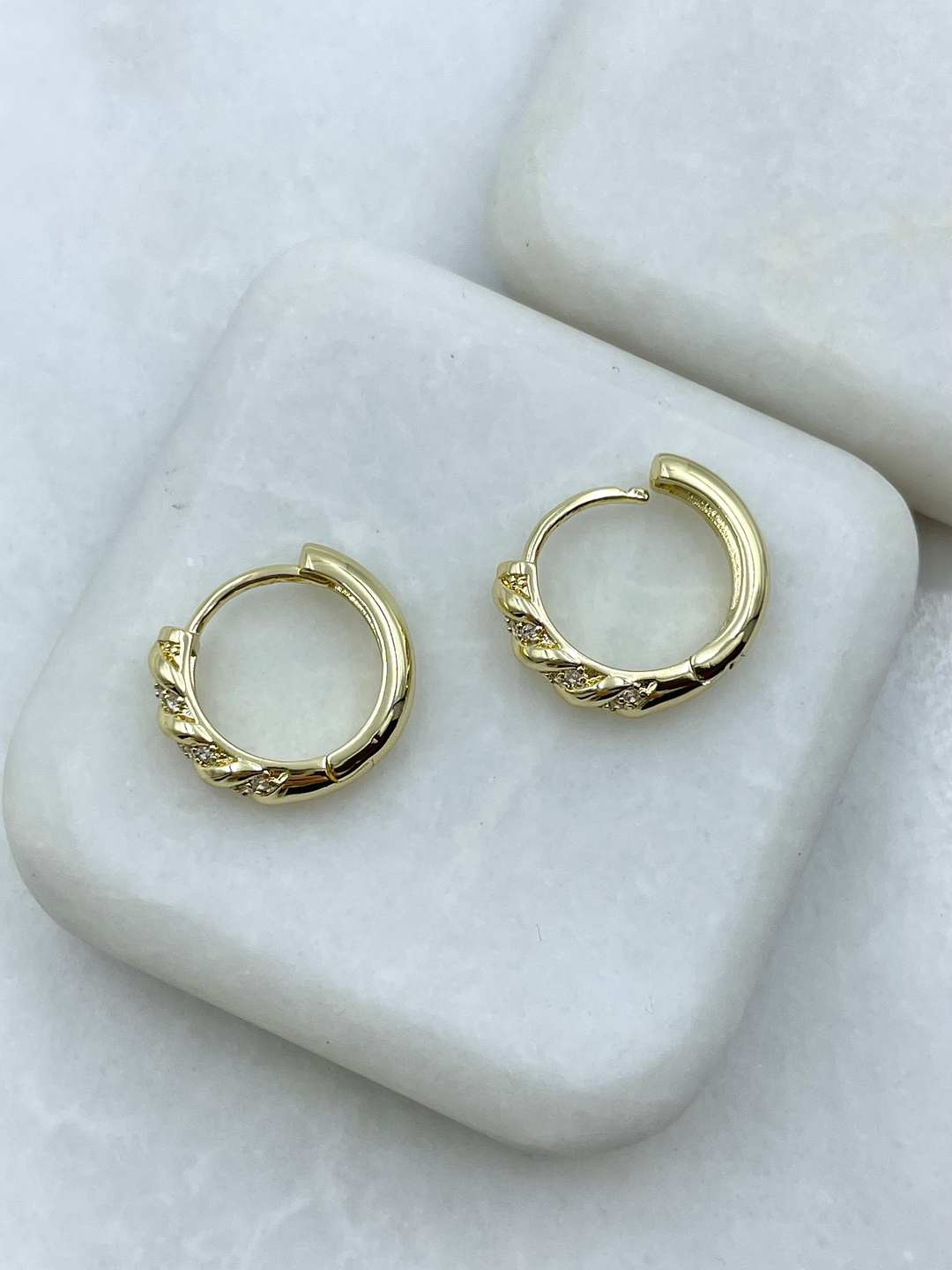 Altın Kaplama Zirkon Taşlı Burgu Halka Küpe Gold