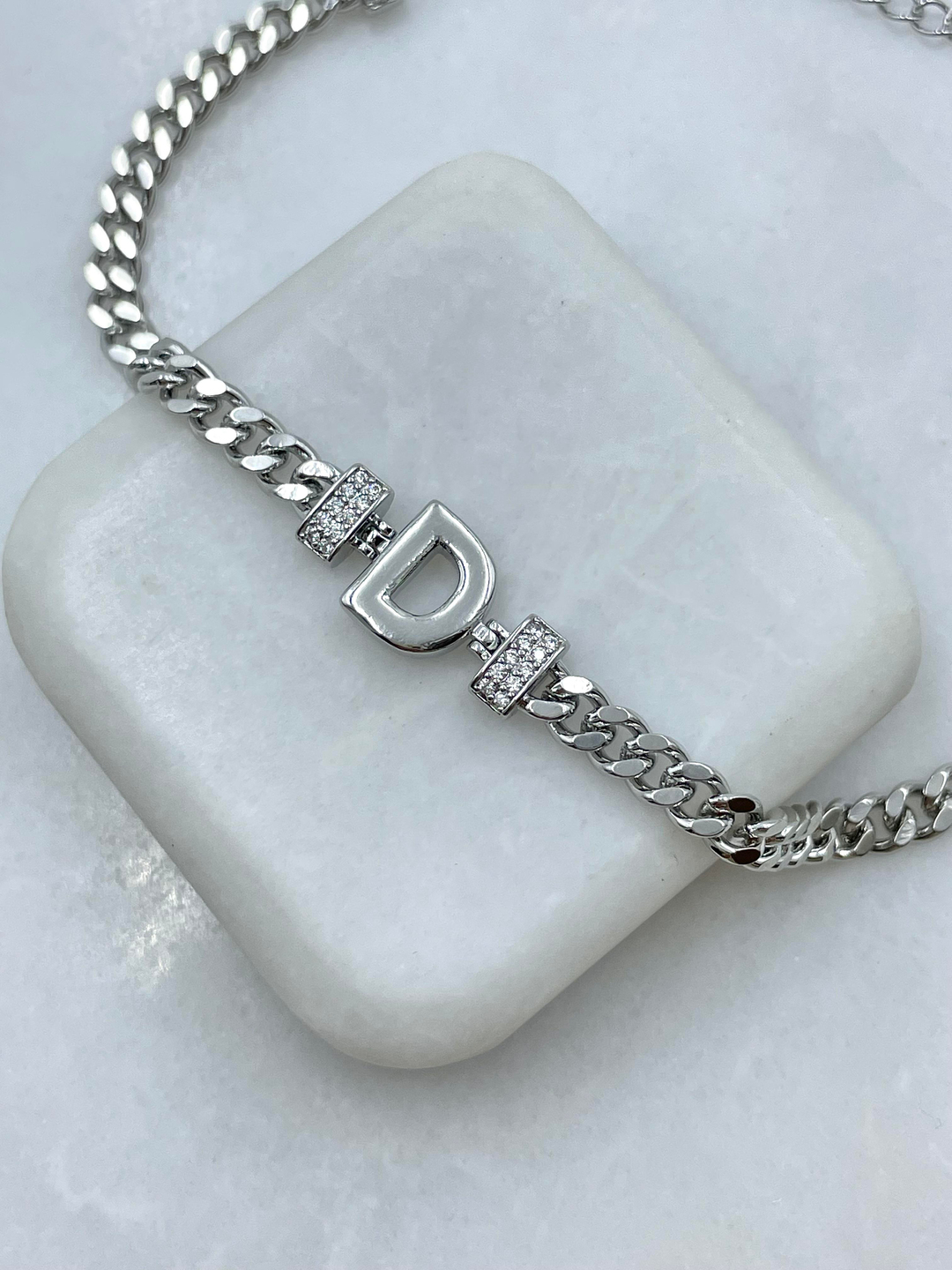 Altın Kaplama Harfli Zincir Bileklik Gümüş