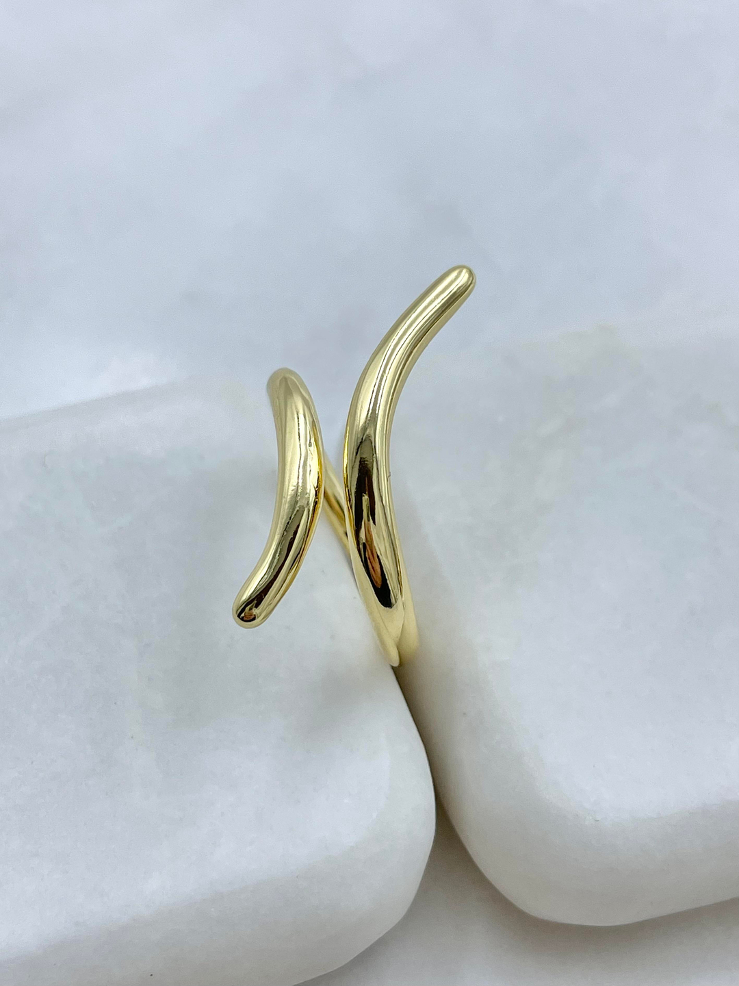 Altın Kaplama Bombeli İkili Sütun Yüzük Gold