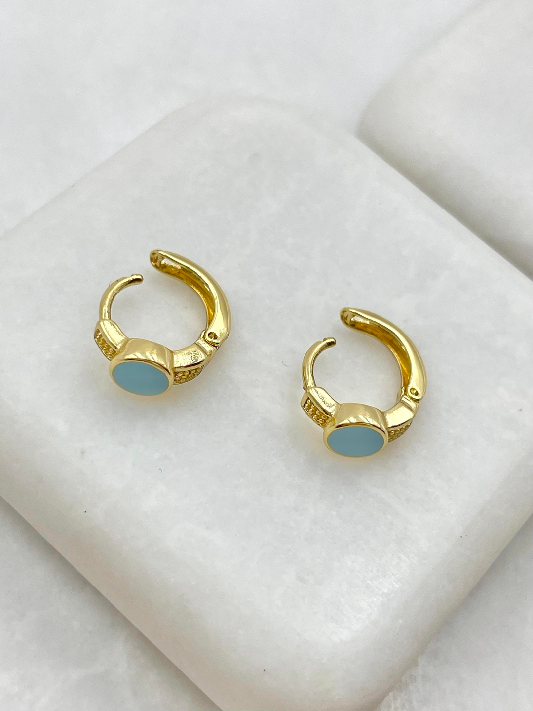 Özel Seri Mavi Mineli Daire Halka Küpe Gold