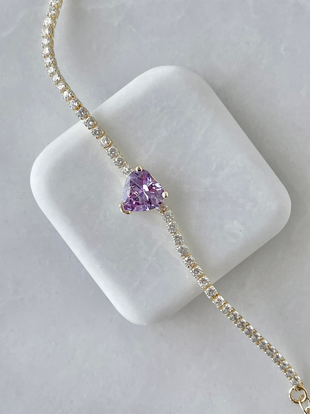 Kalp Kristal Su Yolu Bileklik Mor