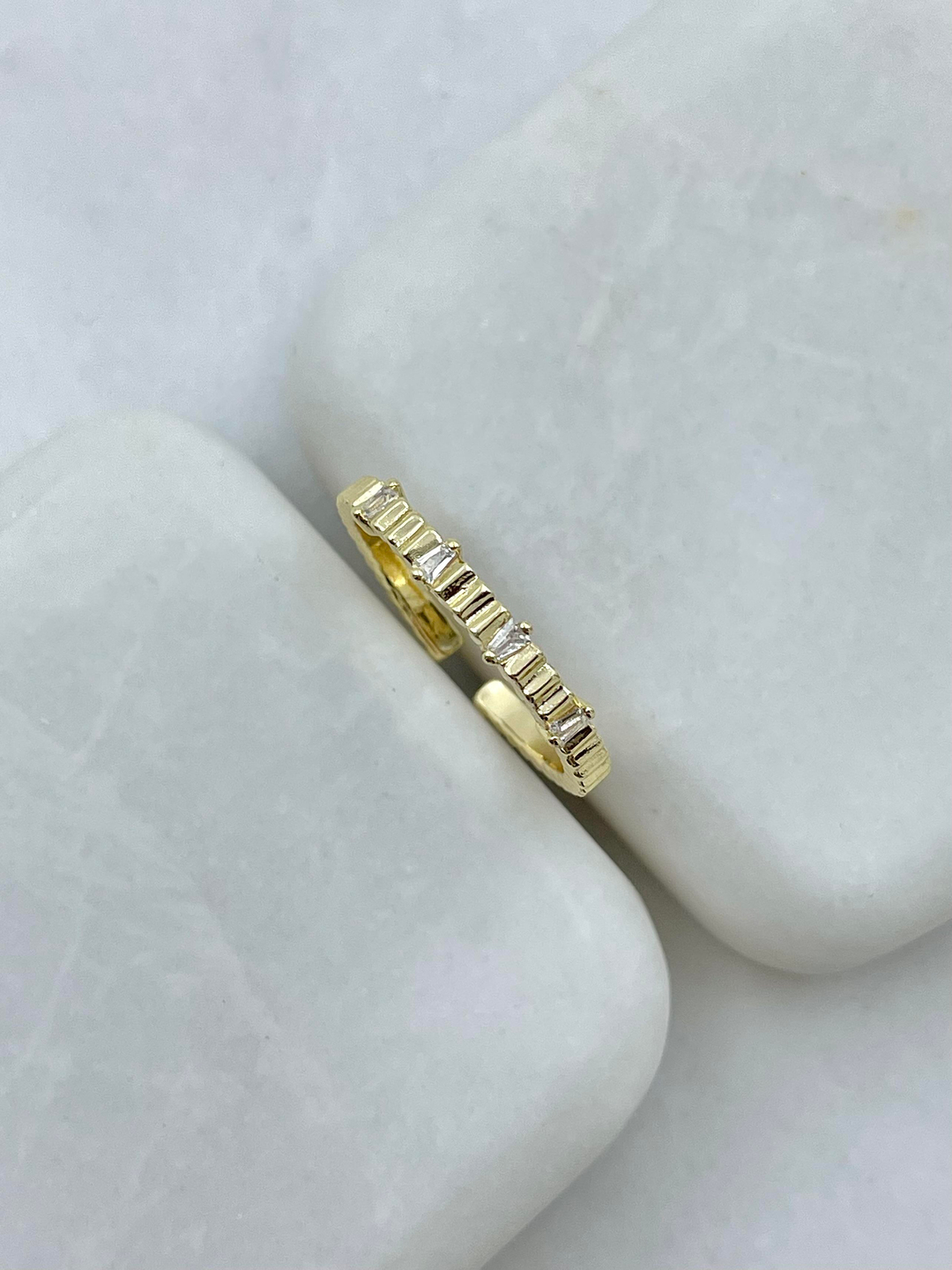 Altın Kaplama Baget Taşlı Merdiven Model Yüzük Gold