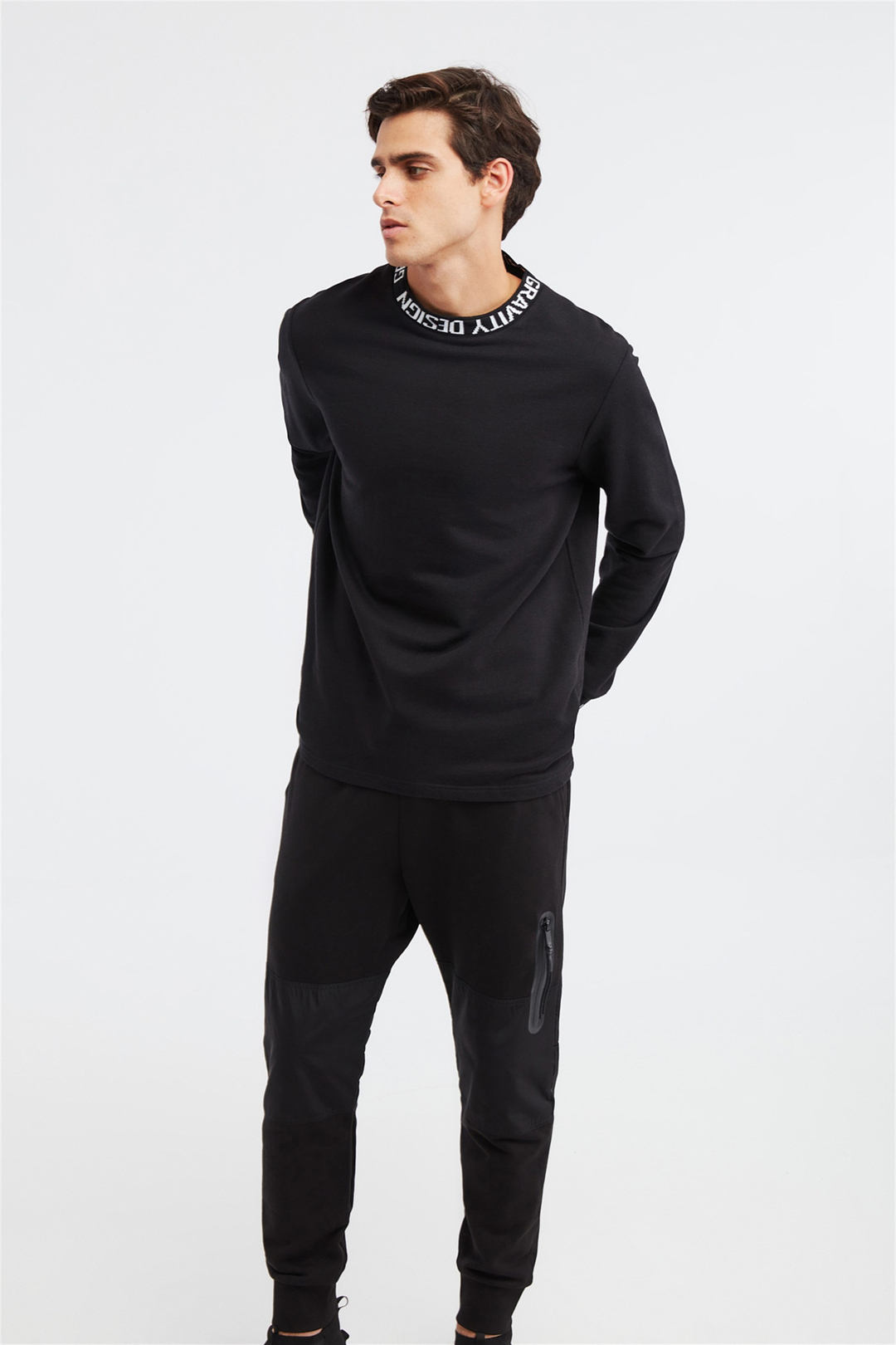 ACE Erkek Siyah Baskılı Yuvarlak Yaka Comfort Fit Sweatshirt