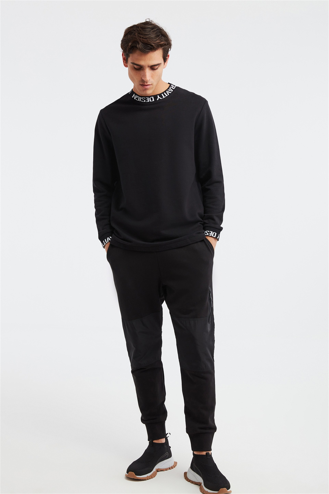 ACE Erkek Siyah Baskılı Yuvarlak Yaka Comfort Fit Sweatshirt