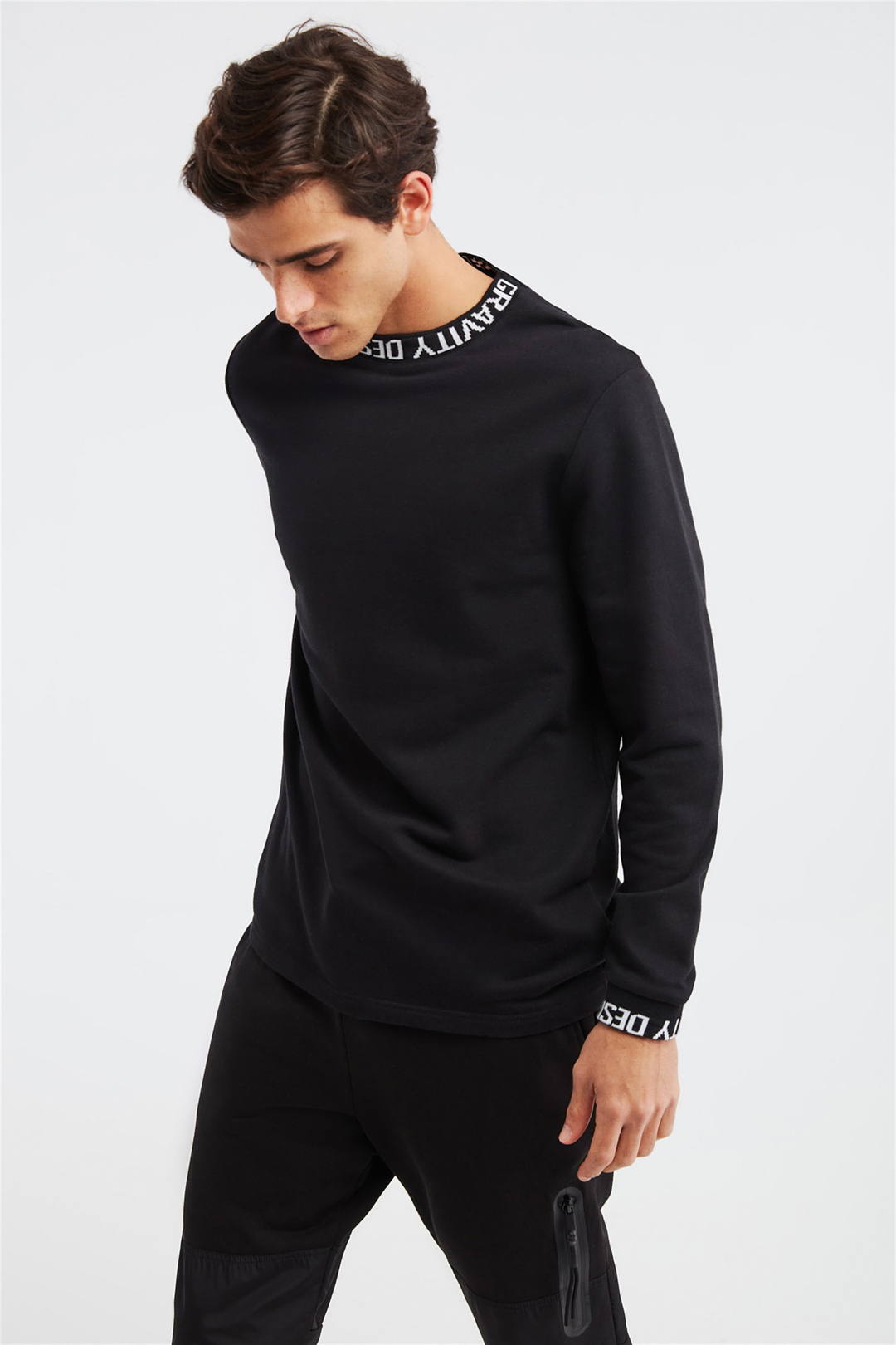 ACE Erkek Siyah Baskılı Yuvarlak Yaka Comfort Fit Sweatshirt
