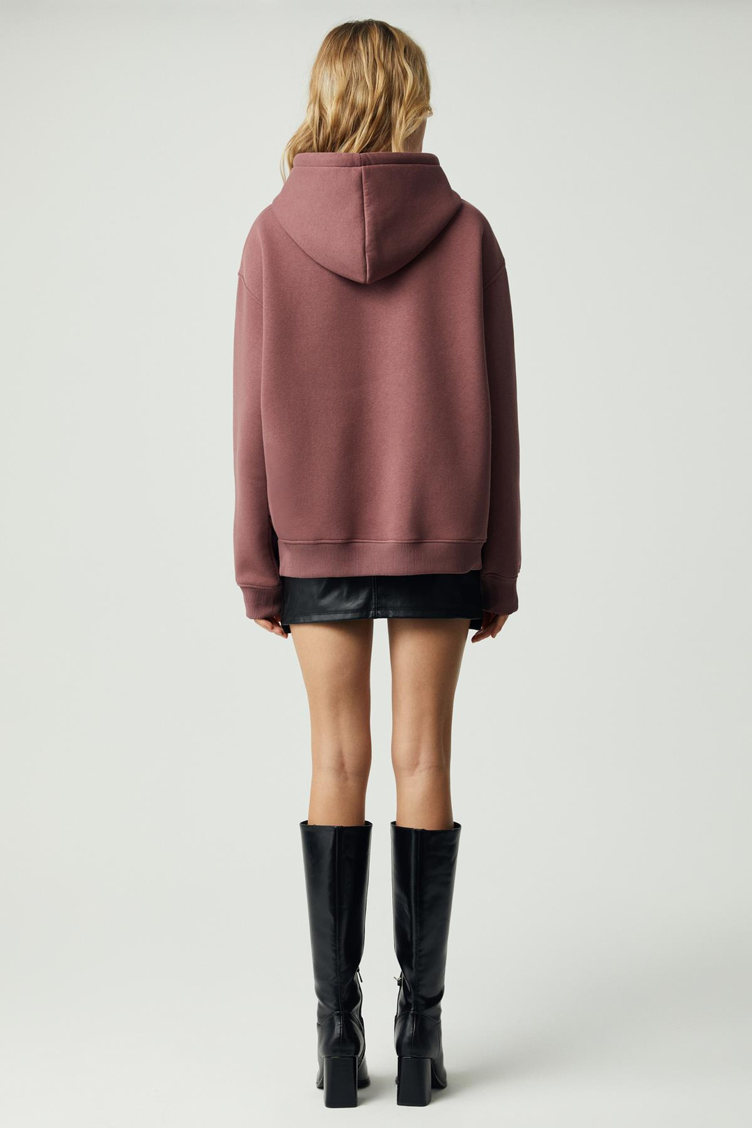 Adel Kadın Organik Pamuklu Içi Polarlı Yumuşacık Relaxed  Kanguru Cepli Kapüşonlu Mürdüm Sweatshirt