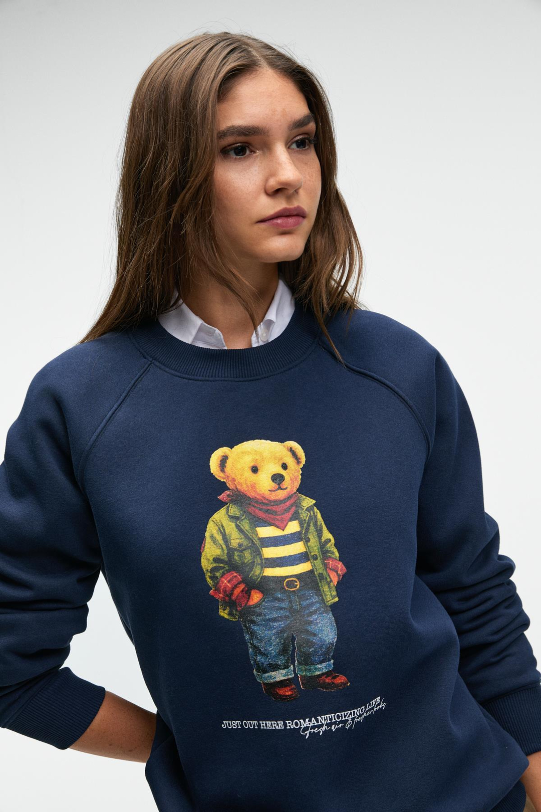 AELORIA Kadın Önü Baskılı Reglan Kol Oversize Lacivert Sweatshirt