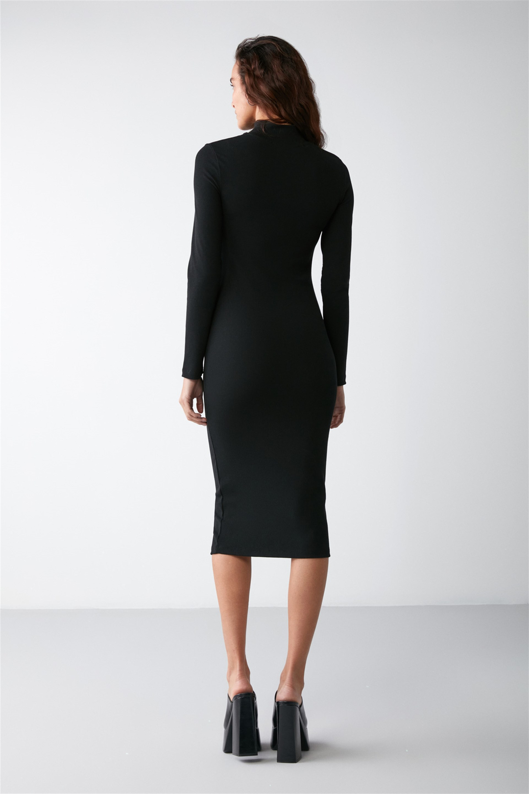 AGATHA Dokuma Slim Fit Siyah Tekli Elbise