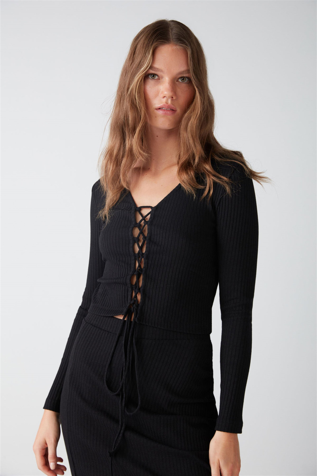 AGNESKA Örme Relaxed Siyah  Bluz