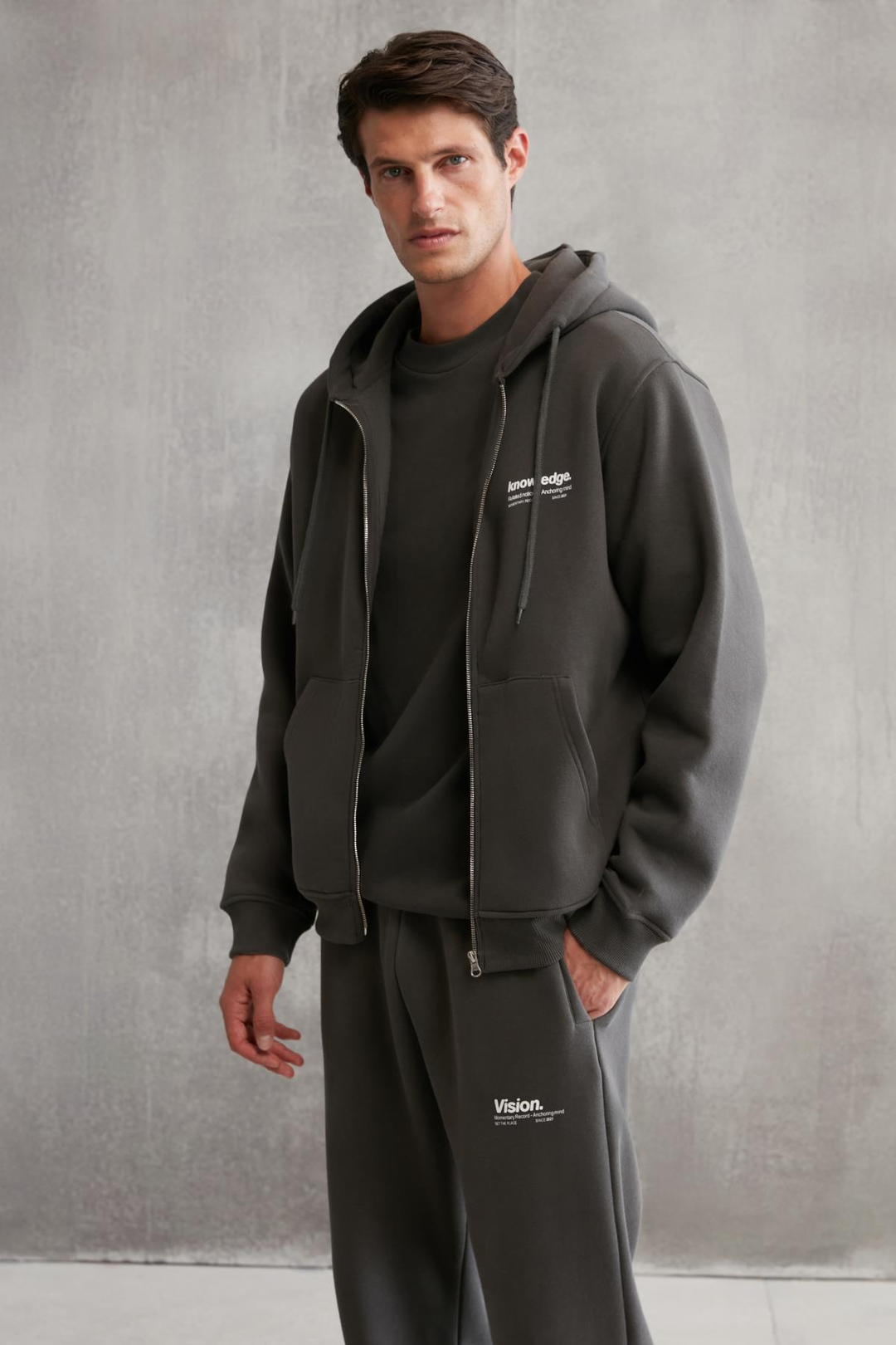 AKSEL  Oversize Koyu Gri Tekli Sweatshirt