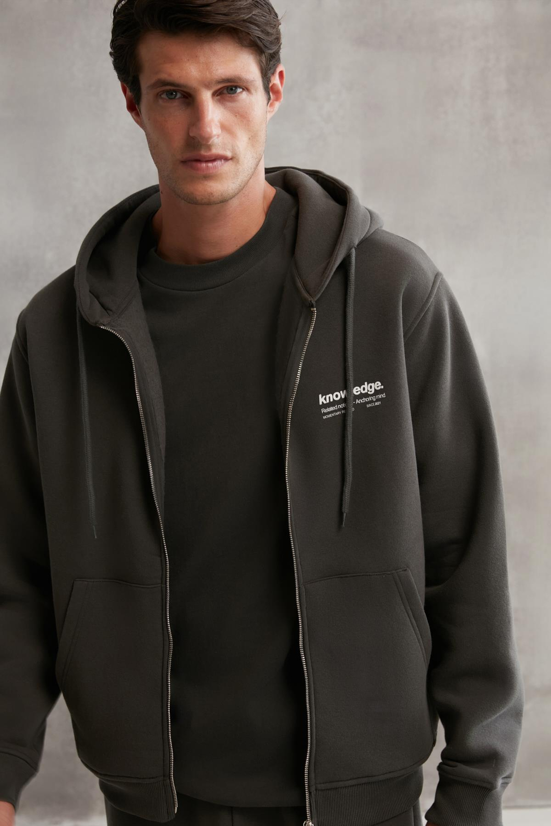 AKSEL  Oversize Koyu Gri Tekli Sweatshirt