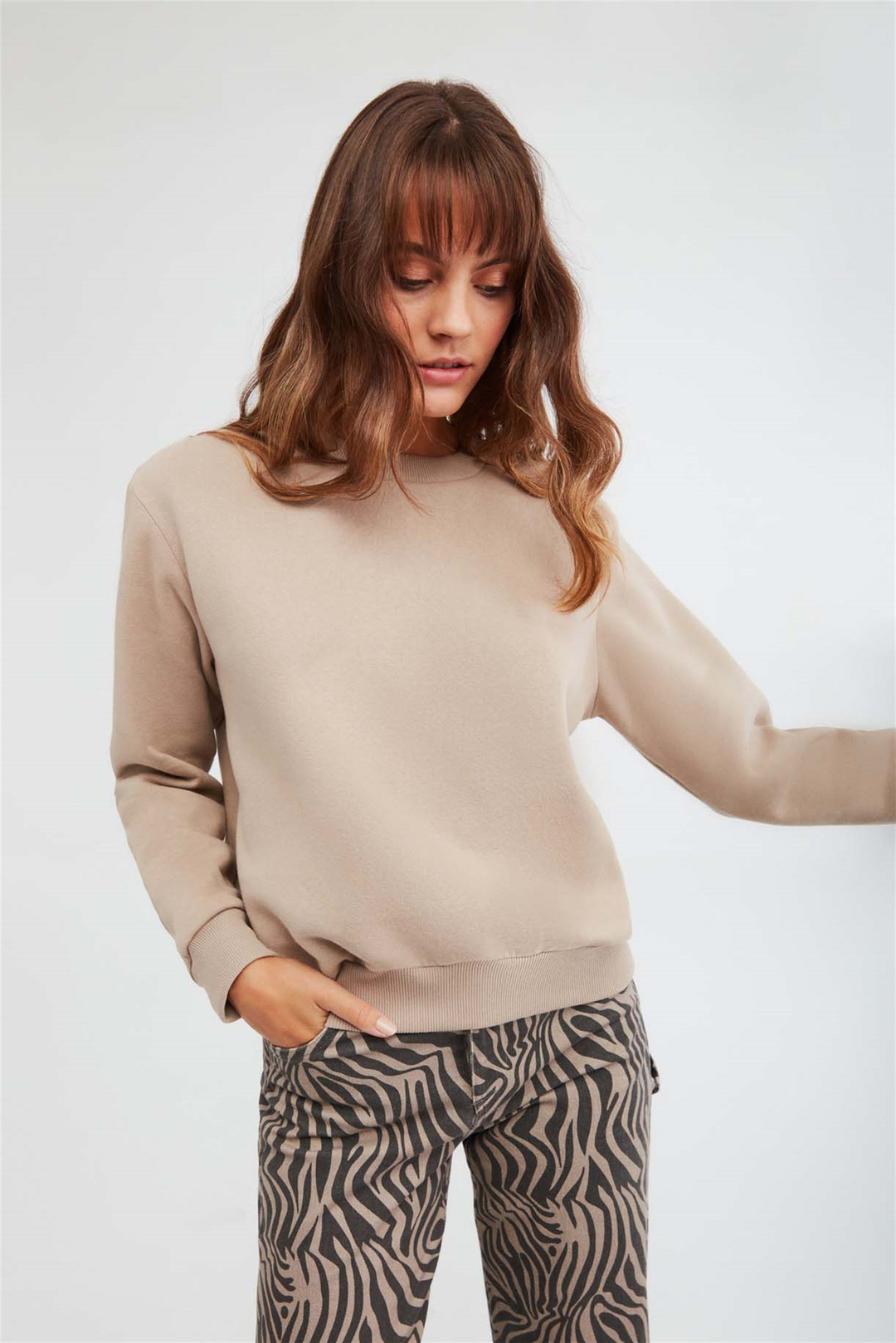 ALFA Örme Oversize Bej  Sweatshirt