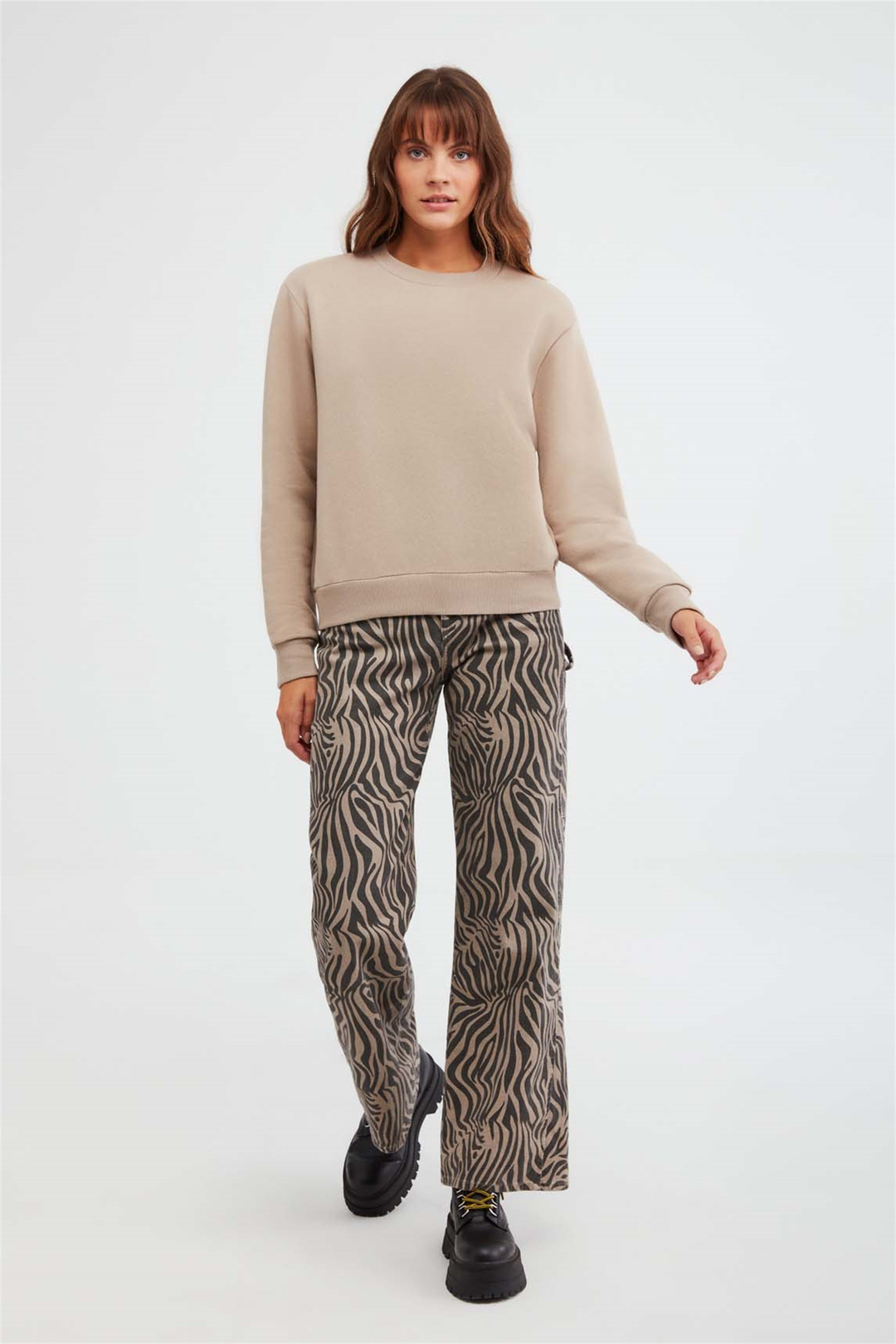 ALFA Örme Oversize Bej  Sweatshirt