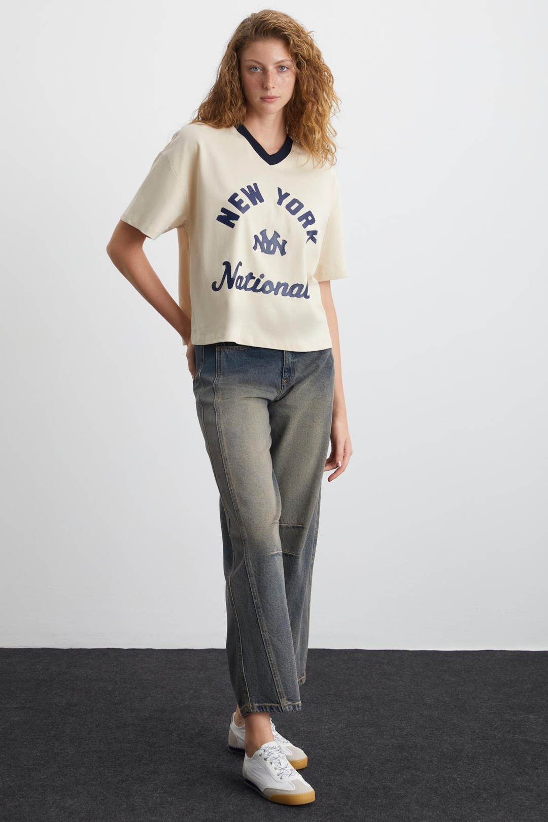 ALISIA Basic Regular Bej Tekli T-Shirt