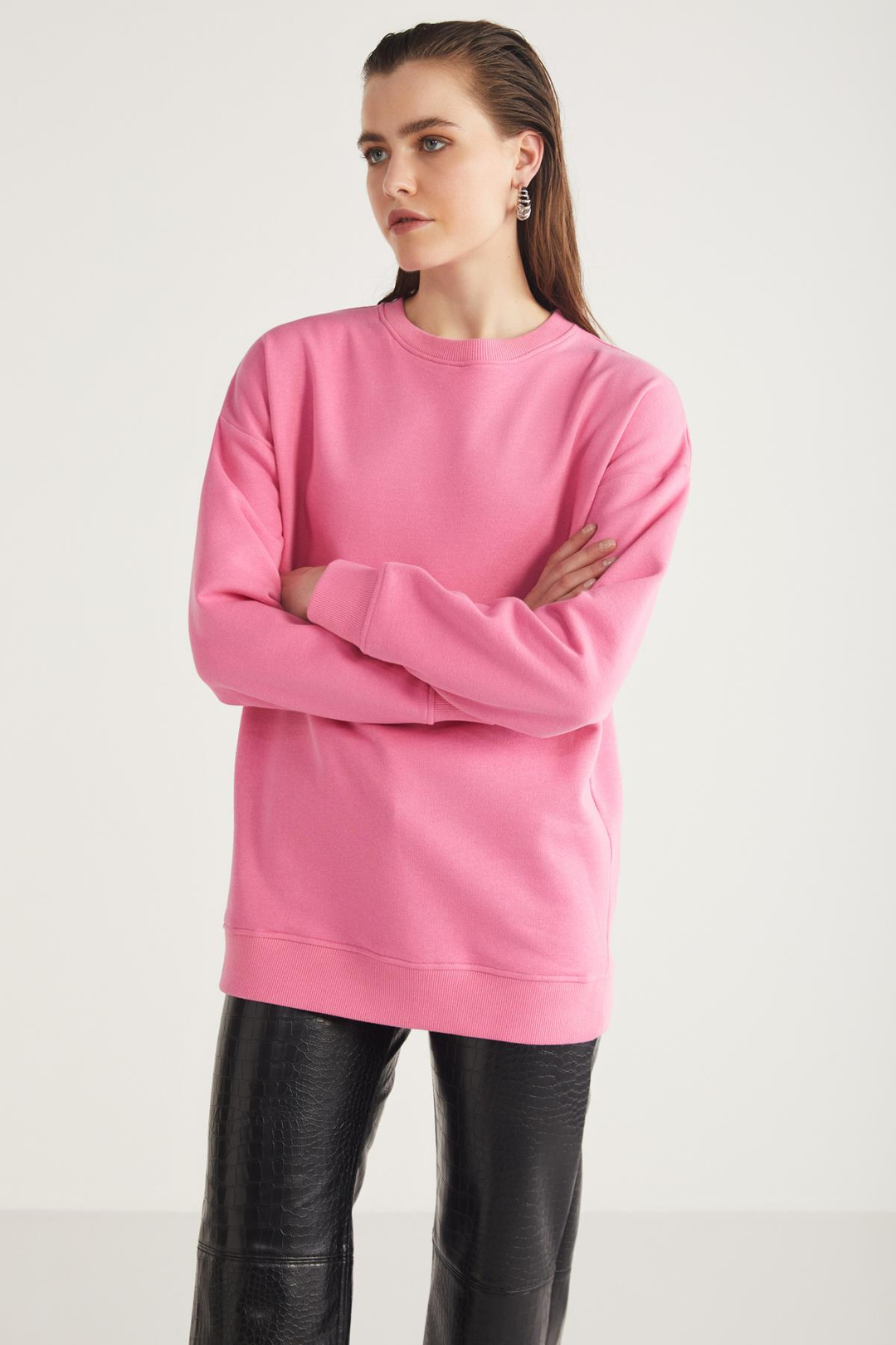 ALLYS  Oversize Pembe Tekli Sweatshirt