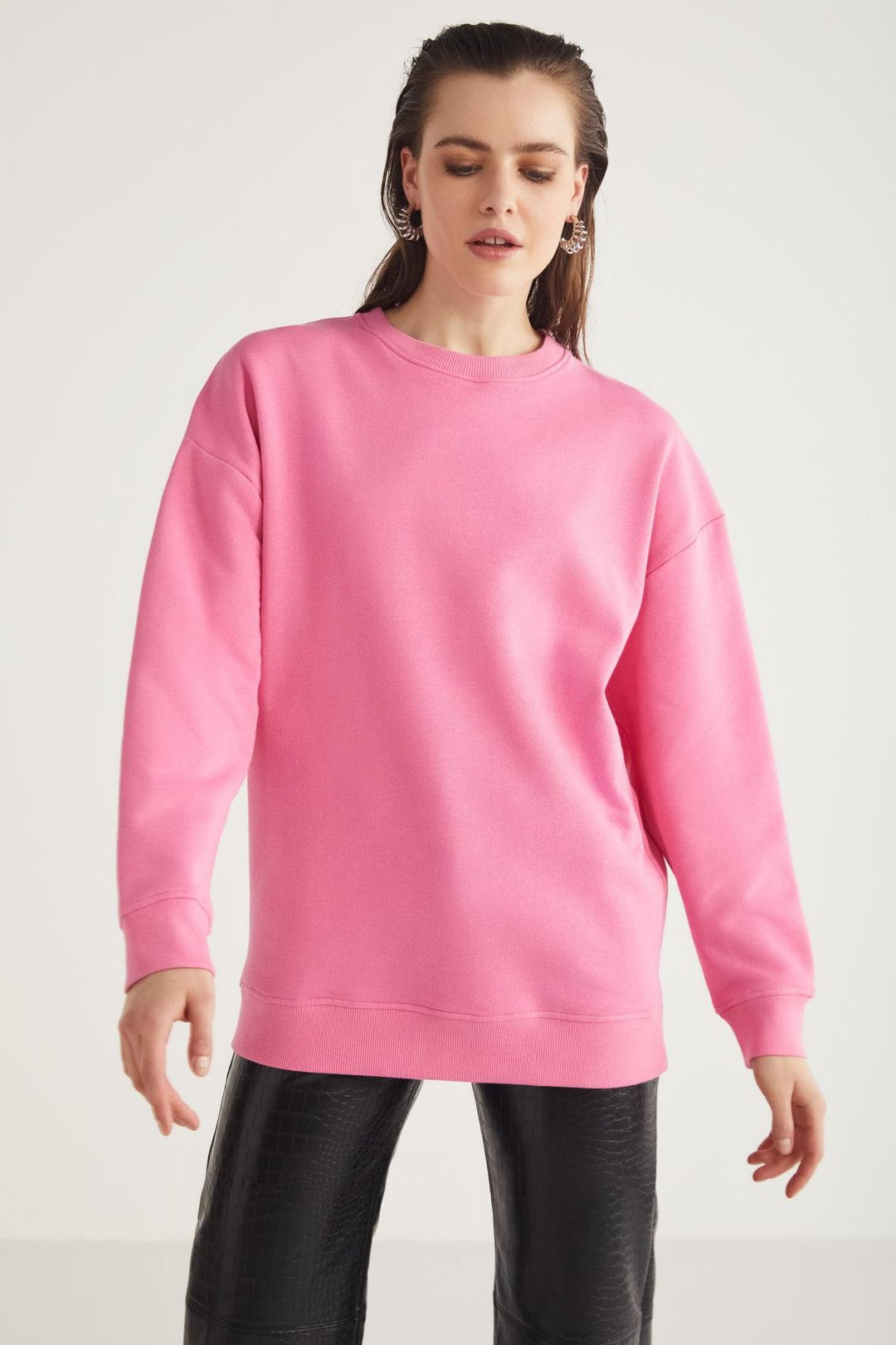 ALLYS  Oversize Pembe Tekli Sweatshirt