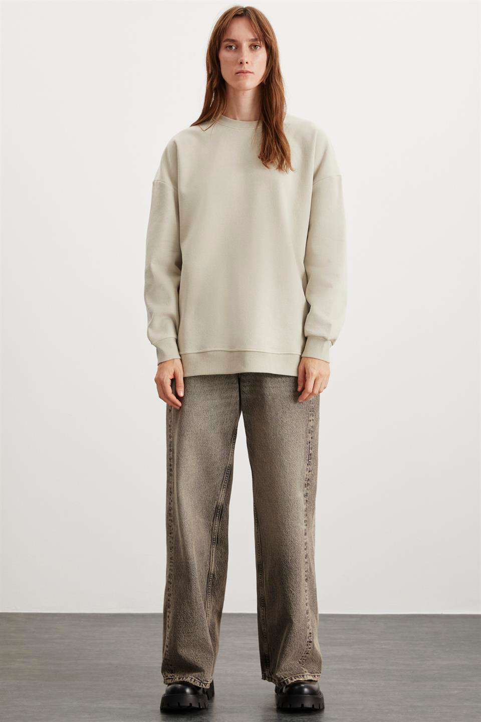 ALLYS  Oversize Taş Rengi Tekli Sweatshirt