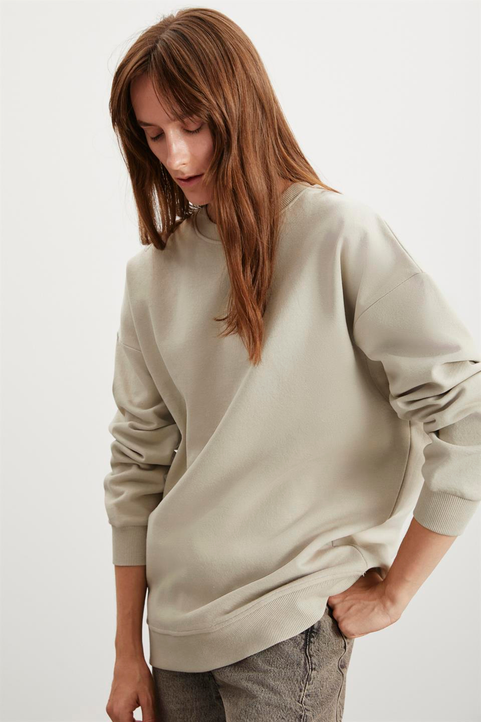 ALLYS  Oversize Taş Rengi Tekli Sweatshirt