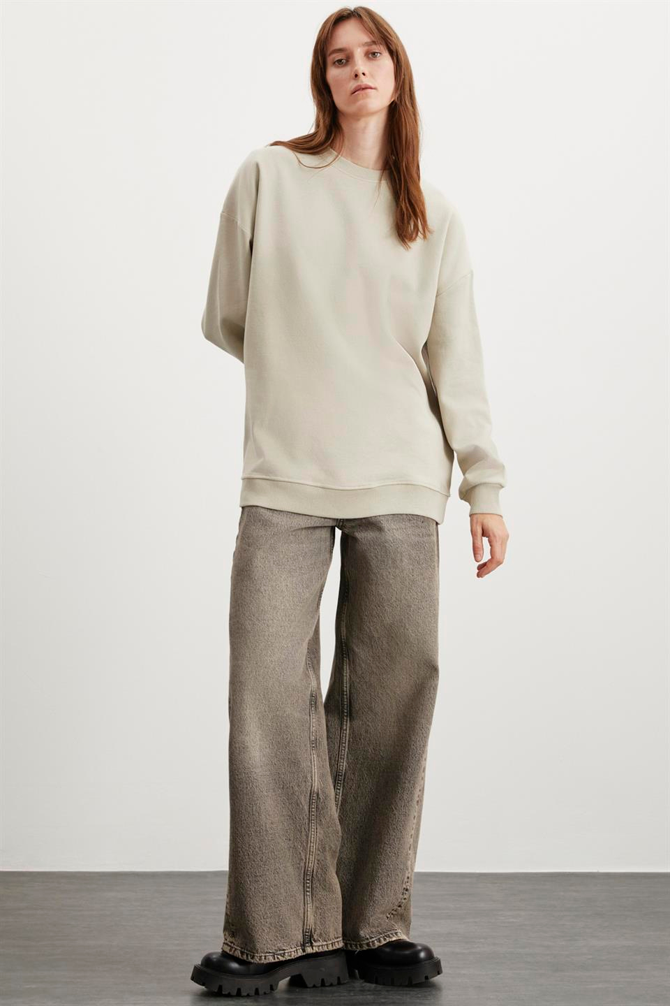ALLYS  Oversize Taş Rengi Tekli Sweatshirt