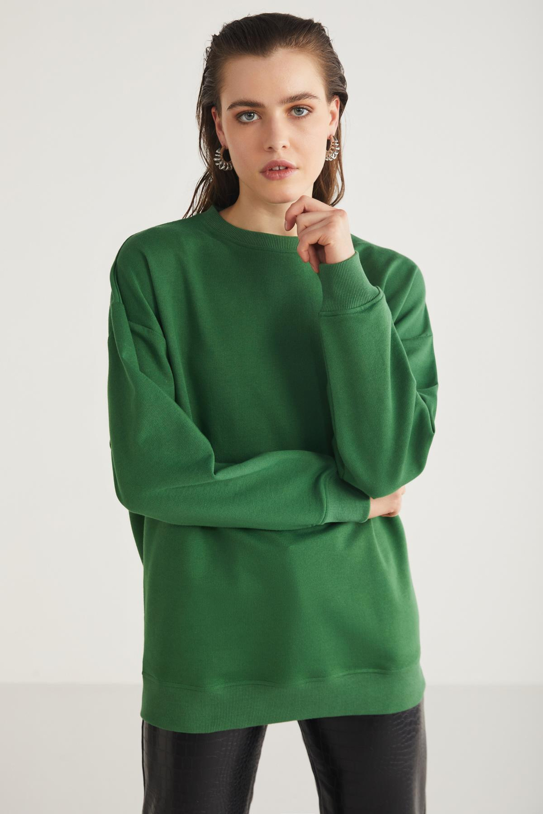 ALLYS  Oversize Yeşil Tekli Sweatshirt