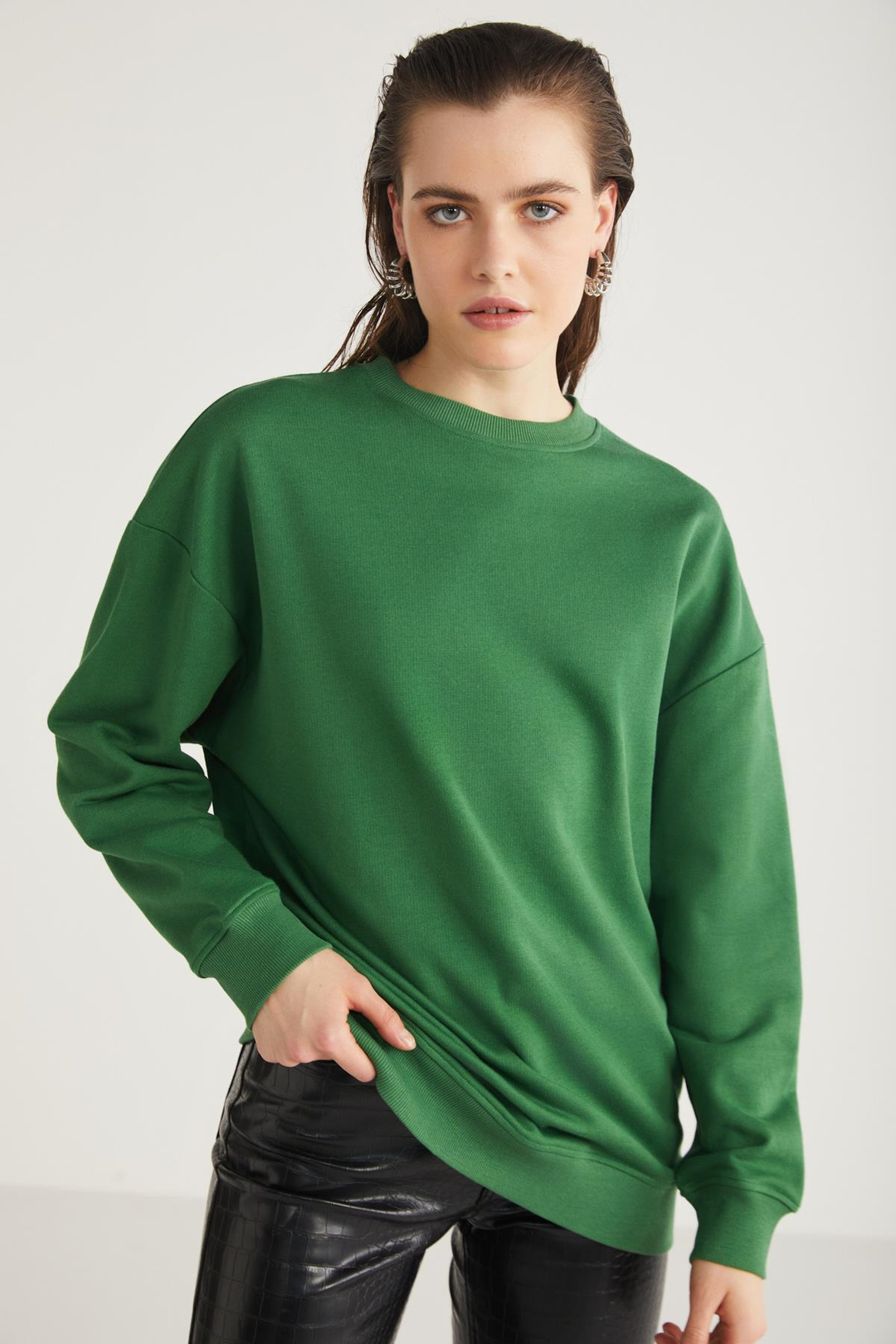 ALLYS  Oversize Yeşil Tekli Sweatshirt