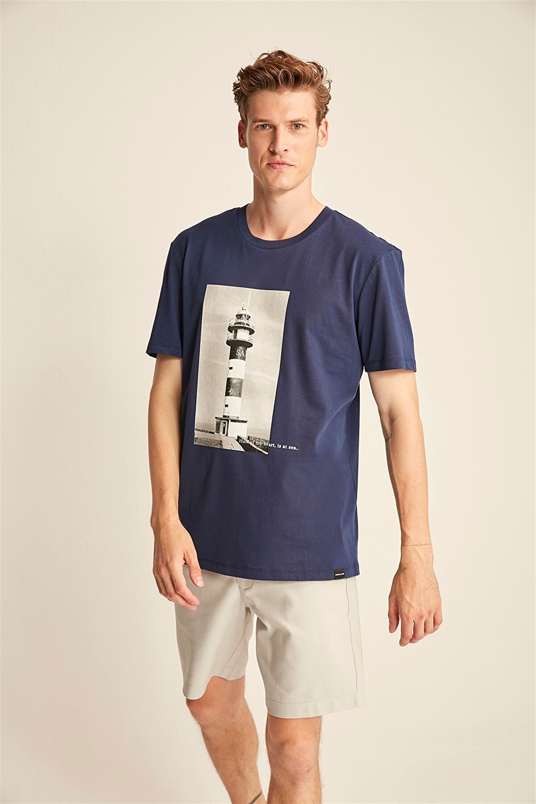 AMIR Erkek Lacivert Baskılı Yuvarlak Yaka Comfort Fit T-Shirt