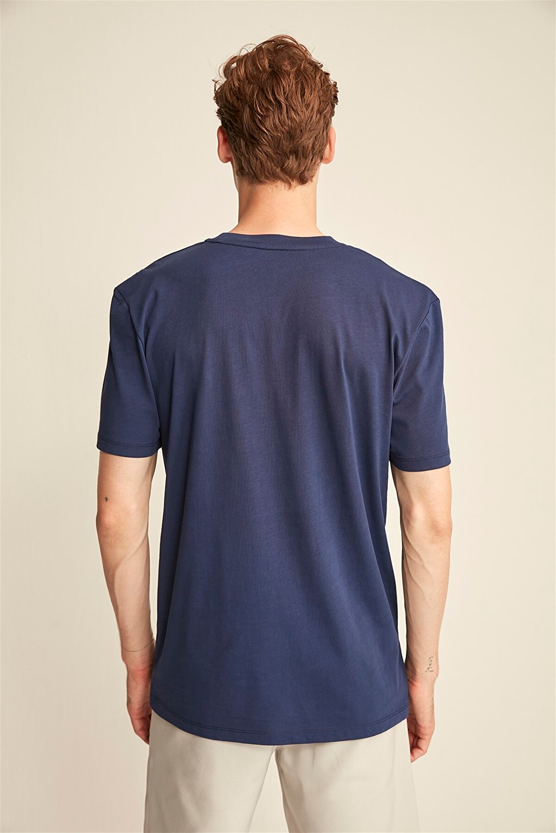 AMIR Erkek Lacivert Baskılı Yuvarlak Yaka Comfort Fit T-Shirt