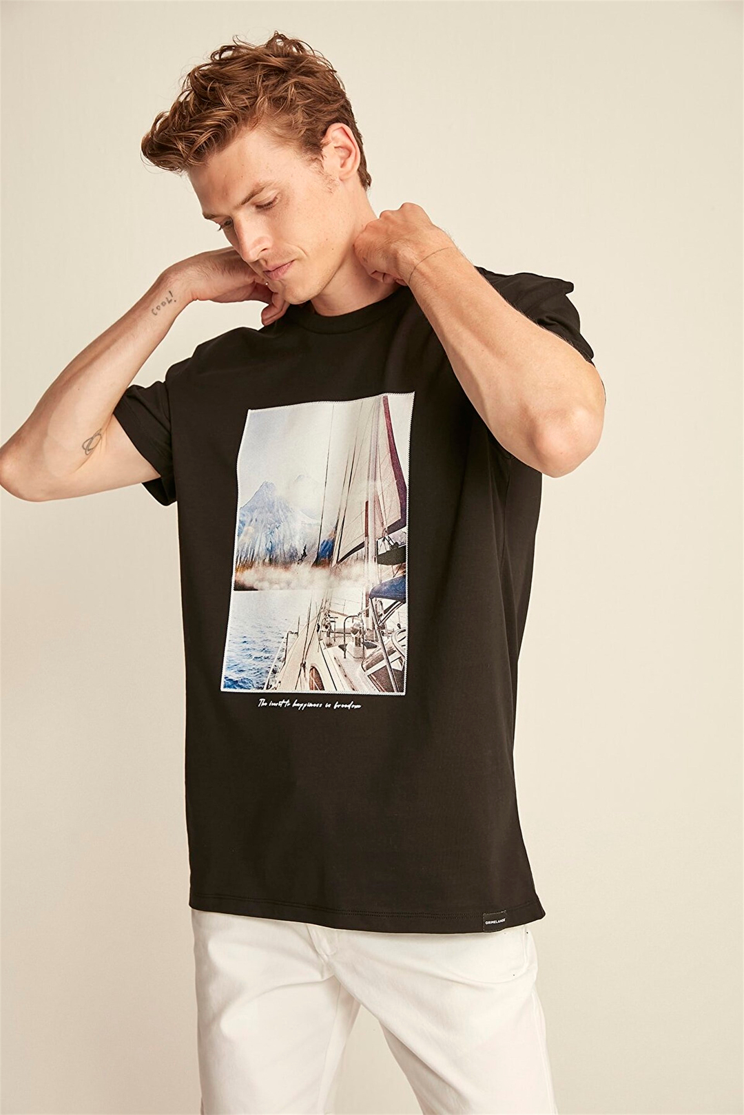 AMIR Erkek Siyah Baskılı Yuvarlak Yaka Comfort Fit T-Shirt