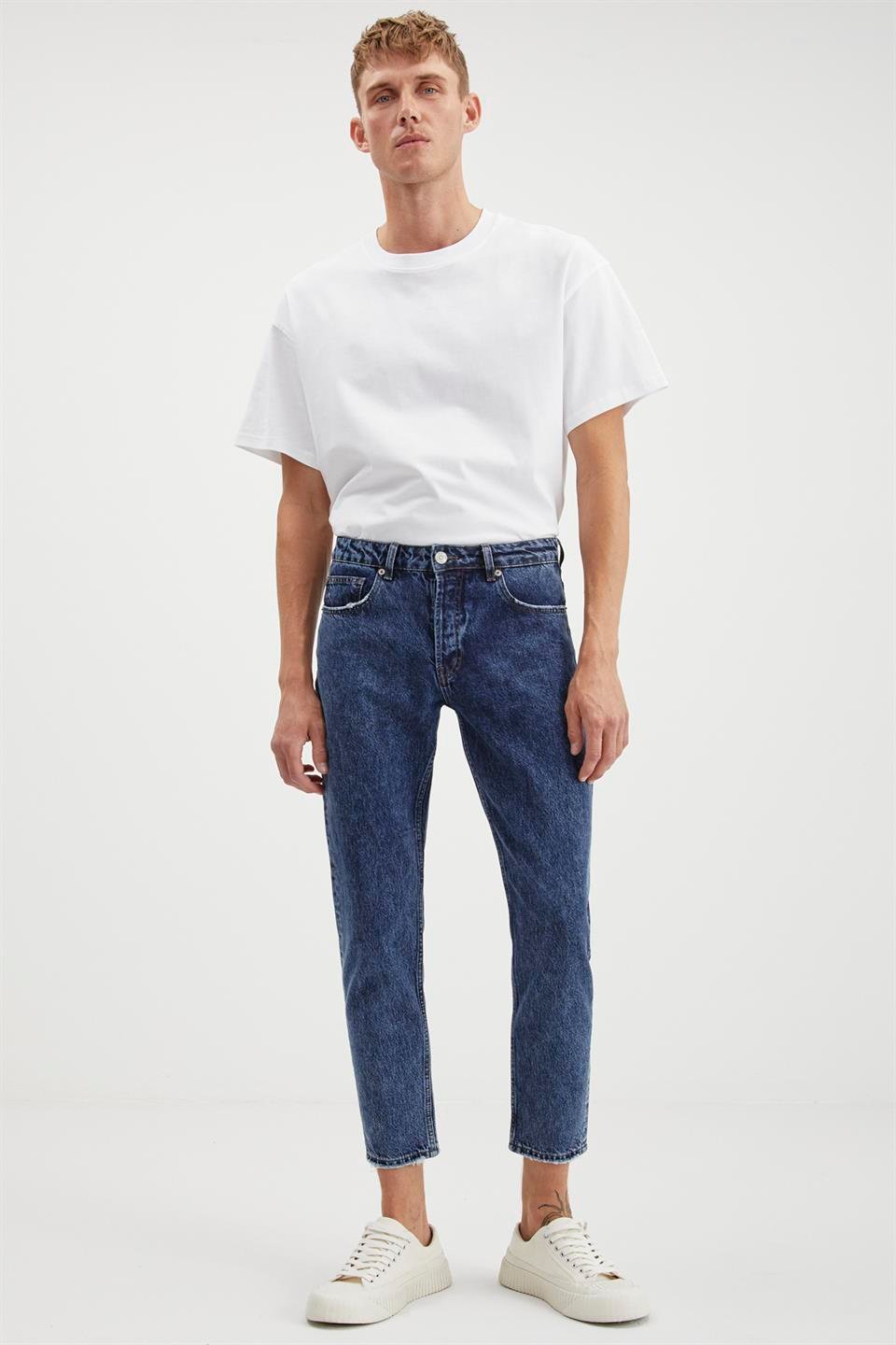 ANTONIA  Regular Mavi Tekli Jeans