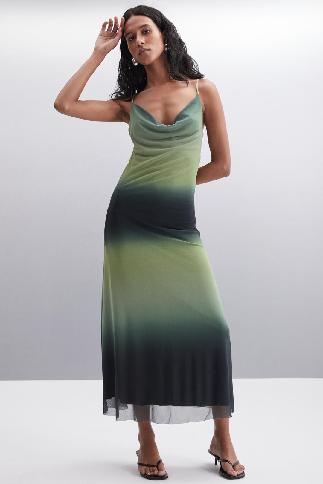 ARACELY Basic Regular Siyah - Yeşil Tekli Elbise
