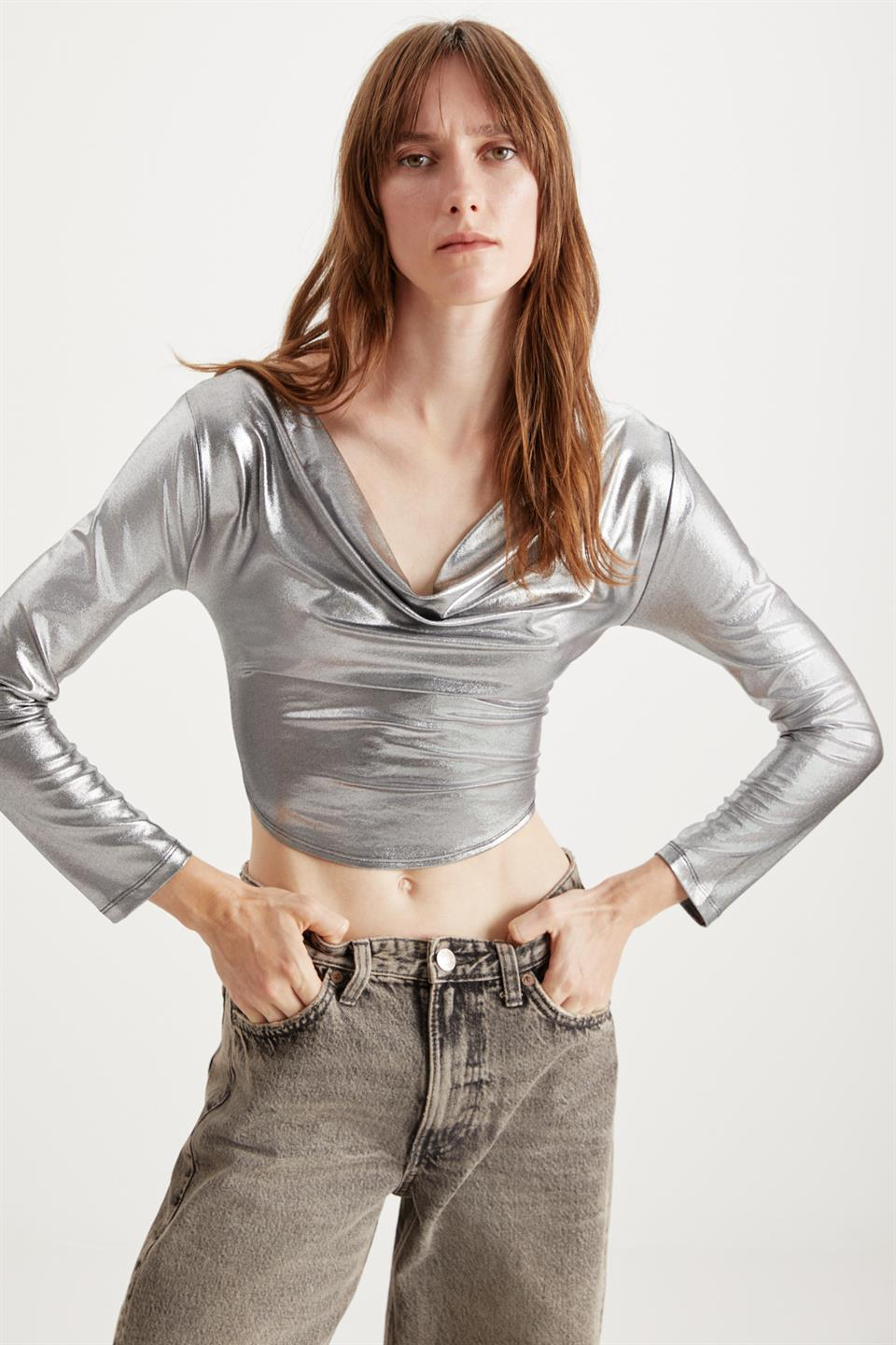 ARLEEN Dokuma Slim Gri Tekli Büstiyer