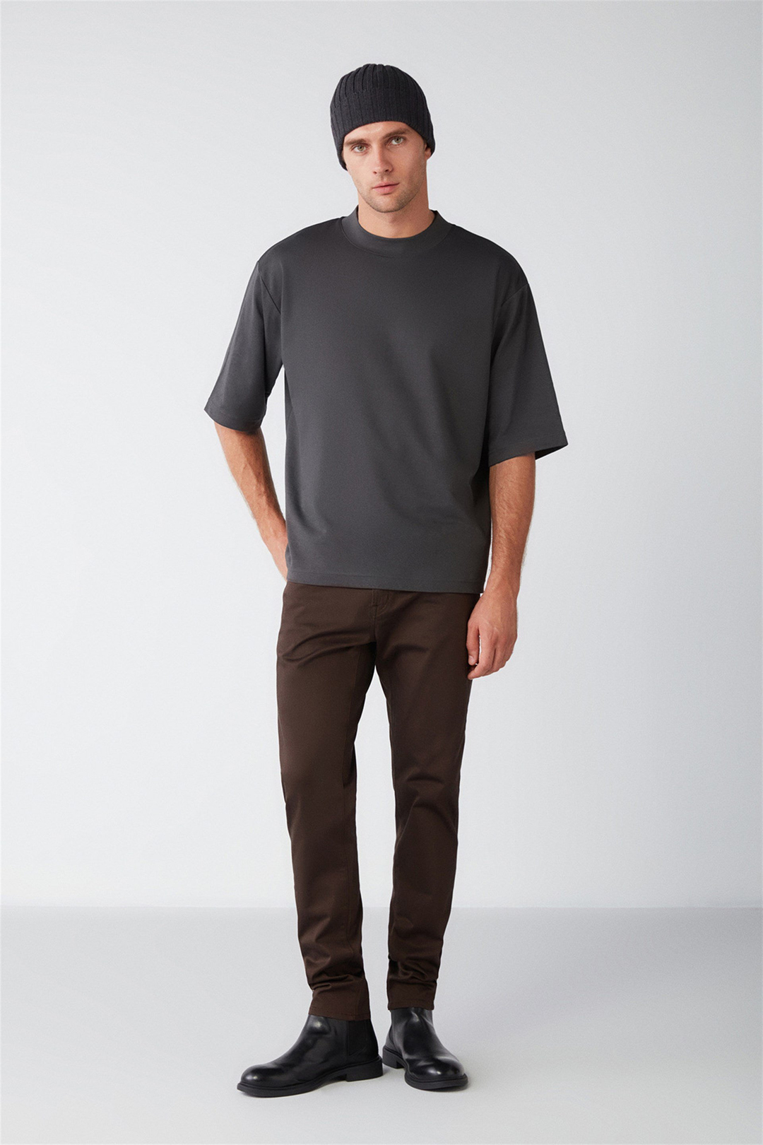 ASCOLI Örme Relaxed Antrasit  T-Shirt