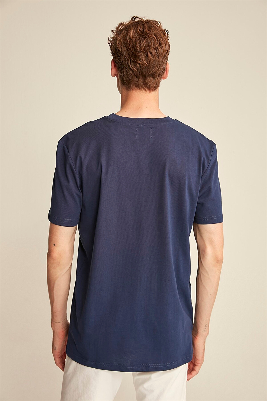 ASHTON Erkek Lacivert Baskılı Yuvarlak Yaka Comfort Fit T-Shirt