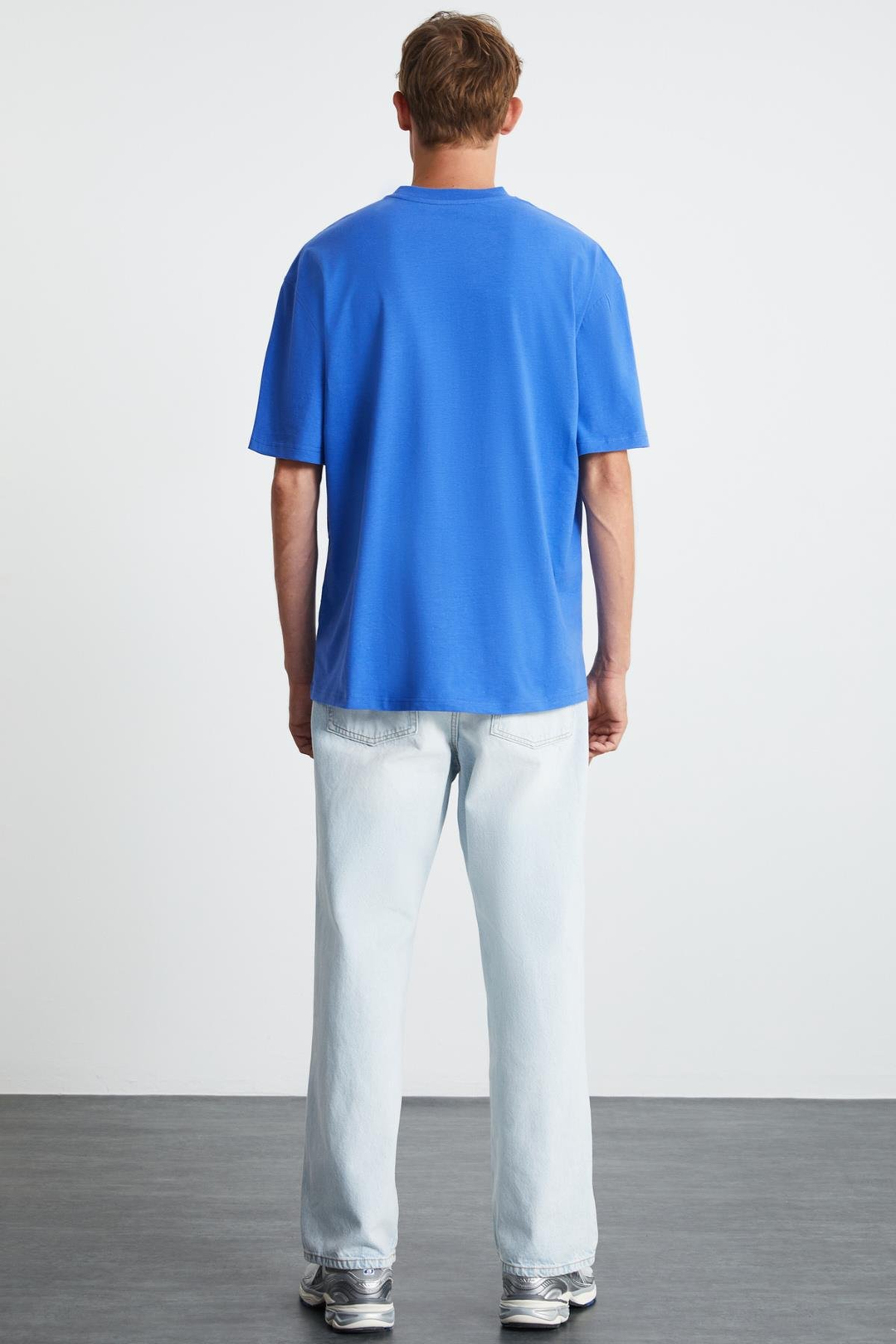 ATLANTA Basic Oversize Parlament Mavi Tekli T-Shirt