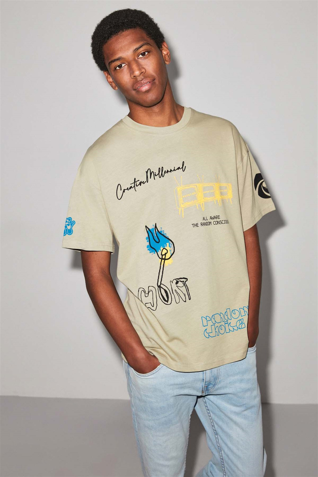 AWARE Örme Oversize Haki  T-Shirt