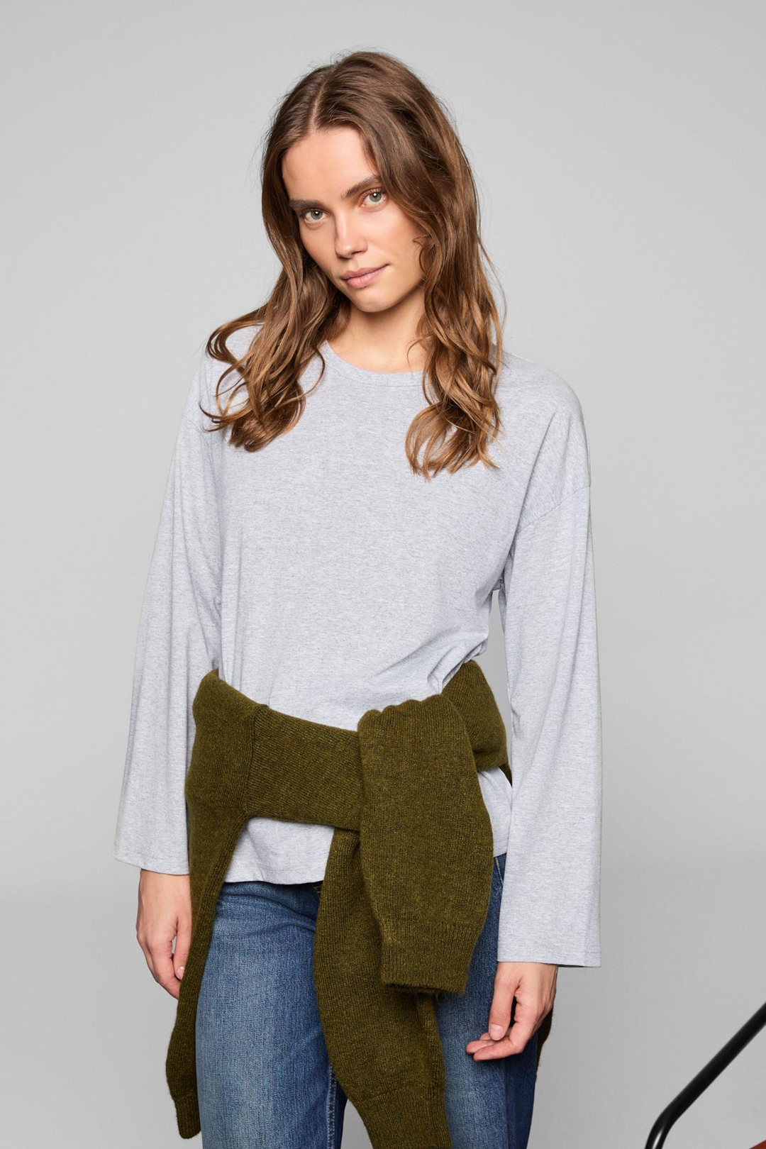 BASIL Kadını Oversize %100 Organik Pamuk Örme Uzun Kol Grimelanj T-Shirt
