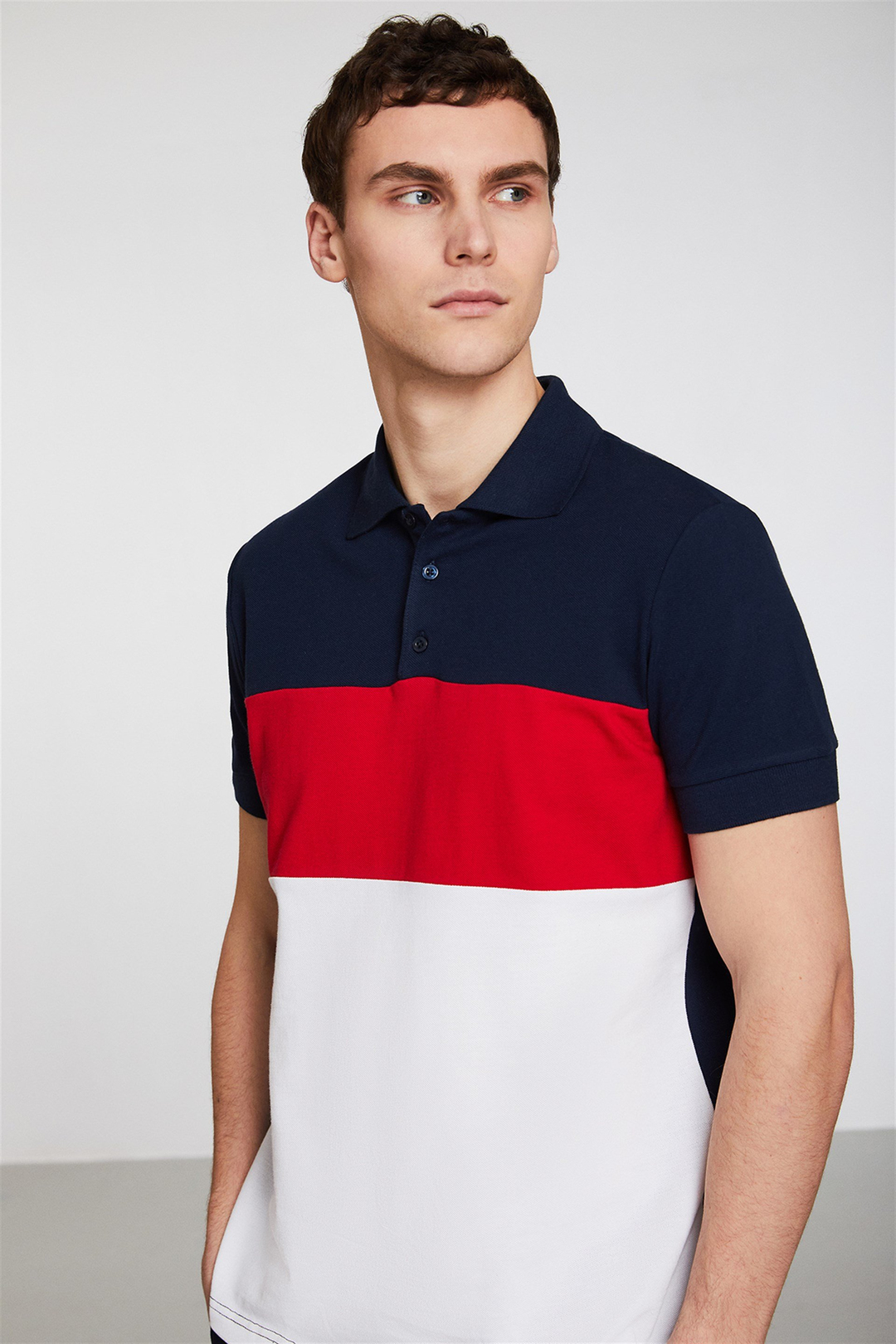 BENNET Erkek Lacivert Renk Bloklu Polo Yaka Slim Fit Polo Yaka T-shirt