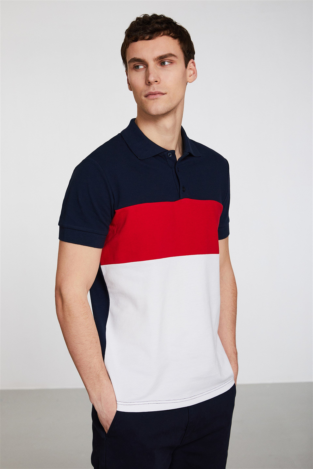 BENNET Erkek Lacivert Renk Bloklu Polo Yaka Slim Fit Polo Yaka T-shirt