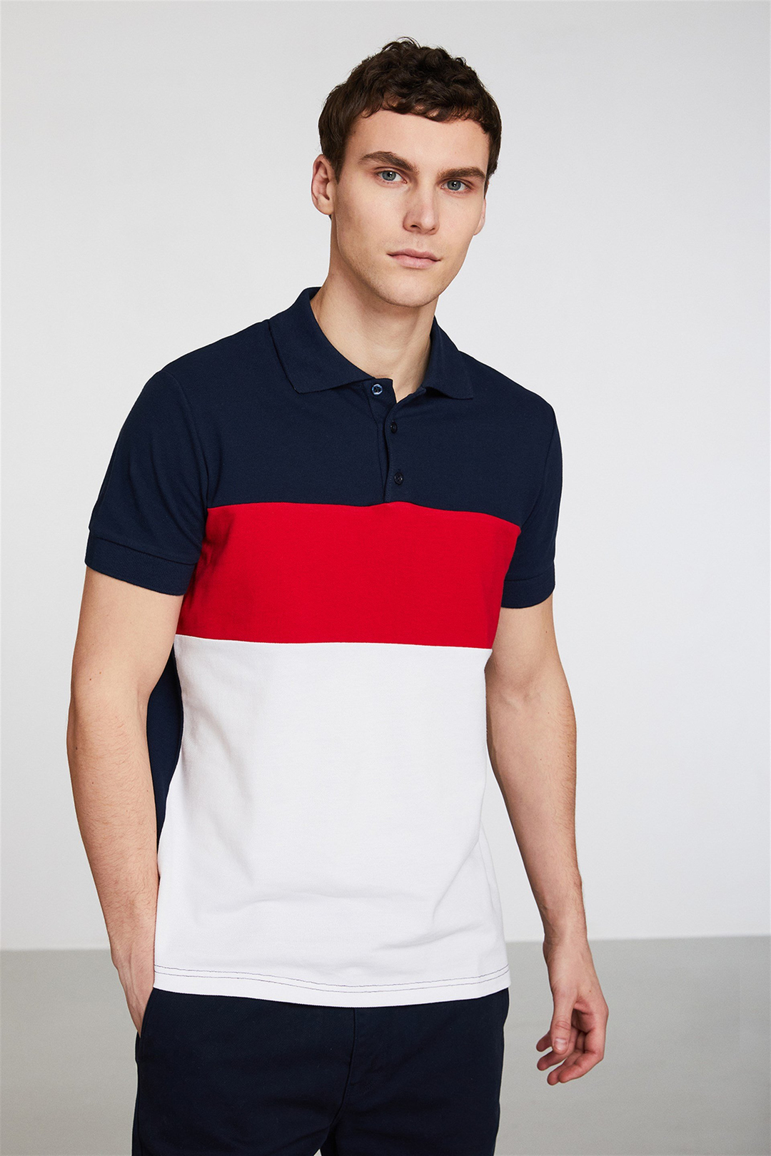 BENNET Erkek Lacivert Renk Bloklu Polo Yaka Slim Fit Polo Yaka T-shirt