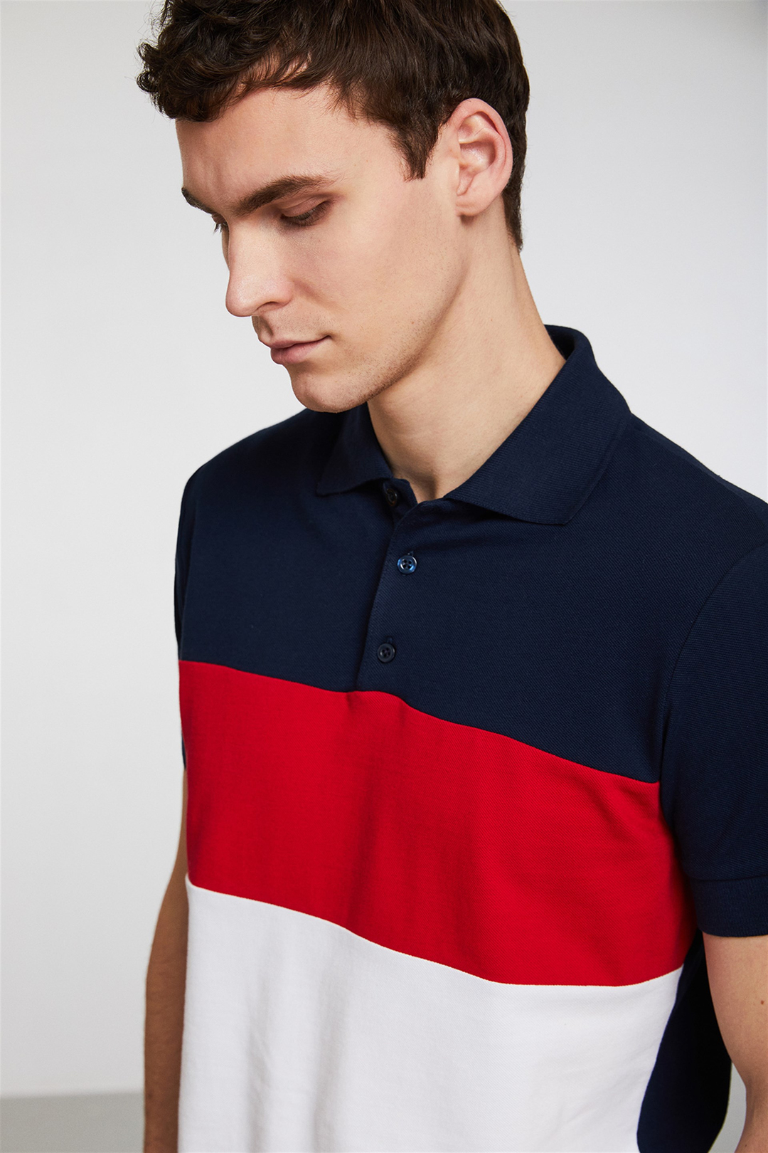 BENNET Erkek Lacivert Renk Bloklu Polo Yaka Slim Fit Polo Yaka T-shirt
